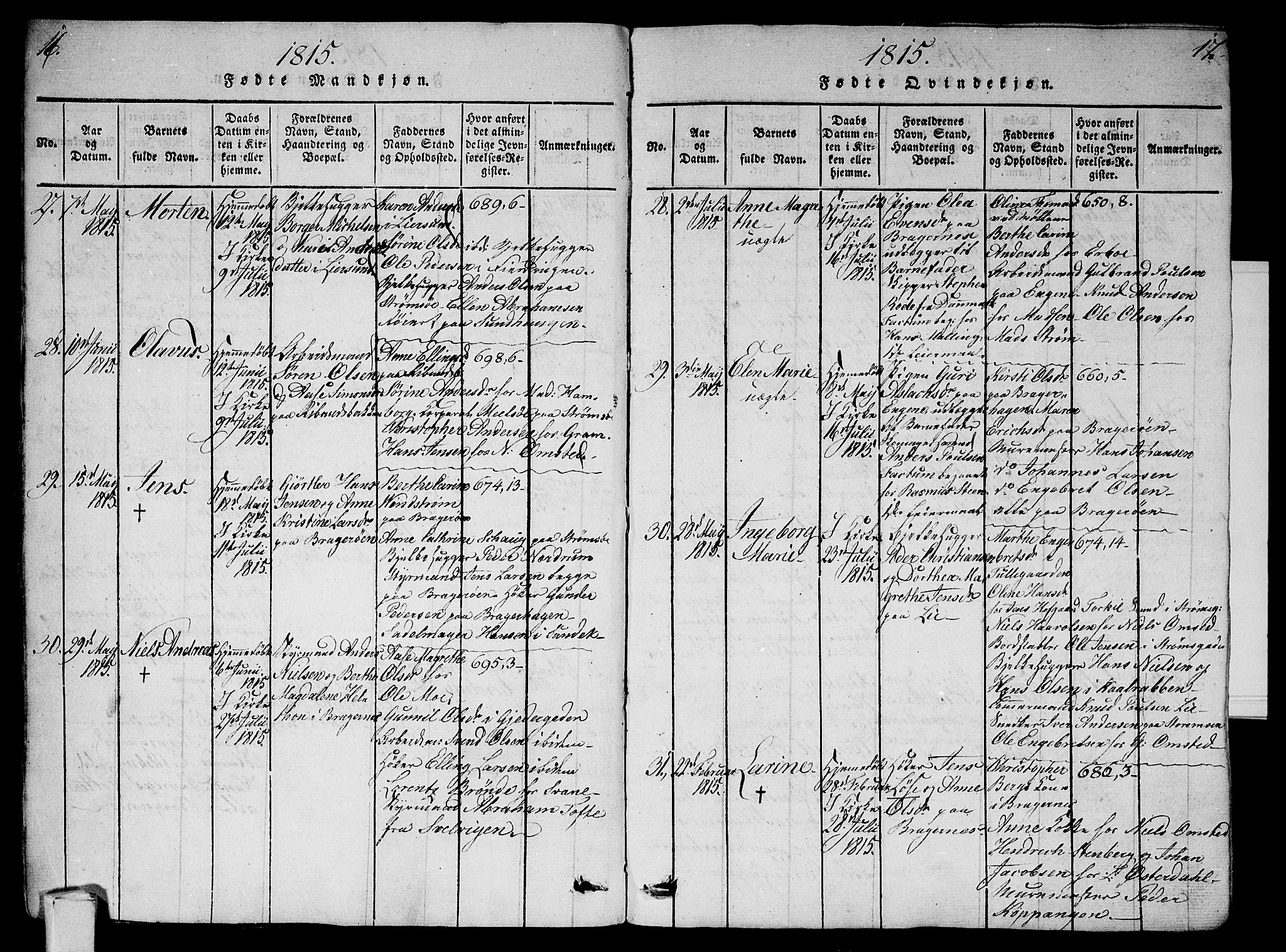 Bragernes kirkebøker, AV/SAKO-A-6/G/Ga/L0001: Parish register (copy) no. 1, 1815-1829, p. 16-17