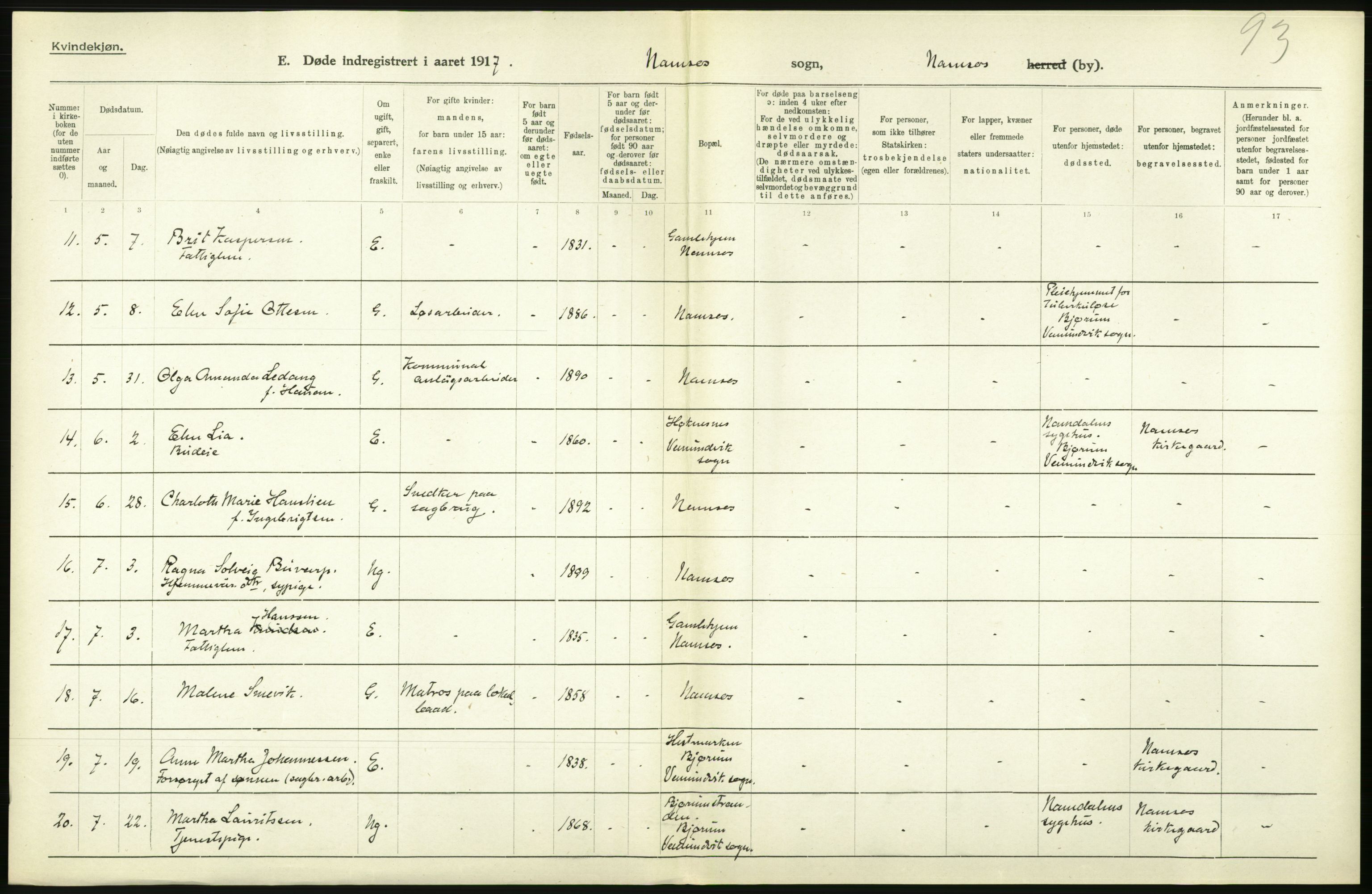 Statistisk sentralbyrå, Sosiodemografiske emner, Befolkning, AV/RA-S-2228/D/Df/Dfb/Dfbg/L0049: N. Bergenhus amt: gifte, døde, dødfødte. Bygder og byer., 1917, p. 558