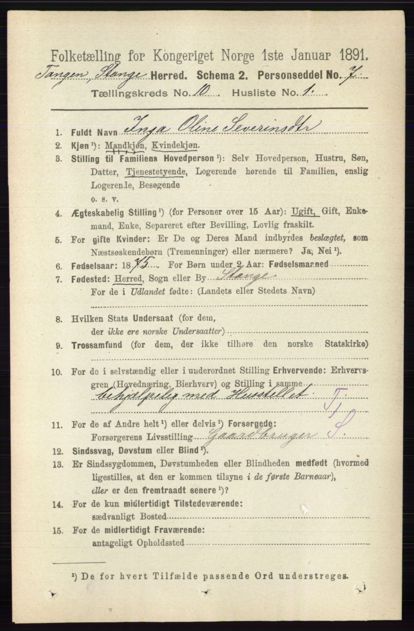 RA, 1891 census for 0417 Stange, 1891, p. 6806