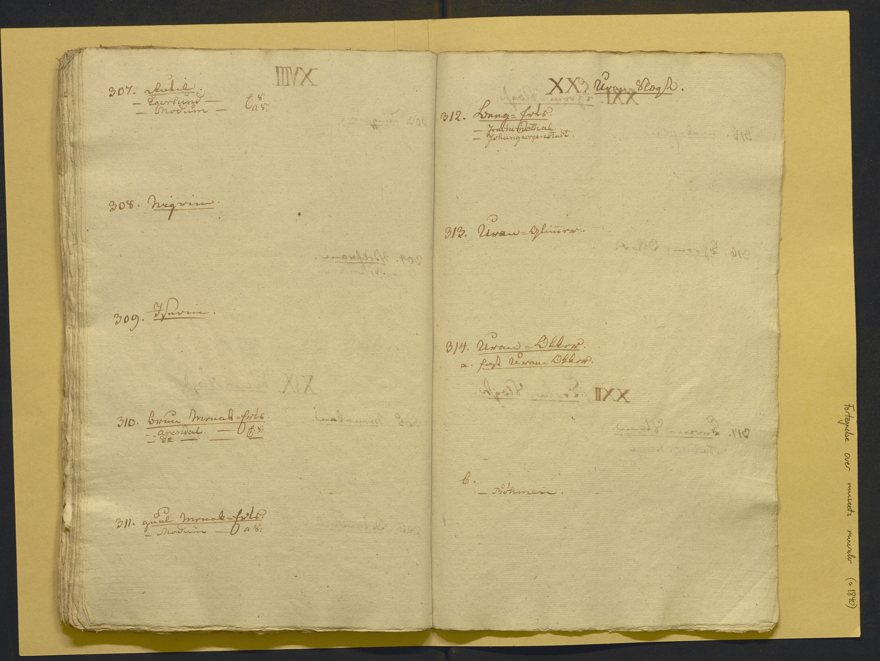 Bergens Museum, AV/SAB-A-17301/02/F/L0001: Kataloger over gjenstander og pergamentbrev , 1825-1880, p. 485