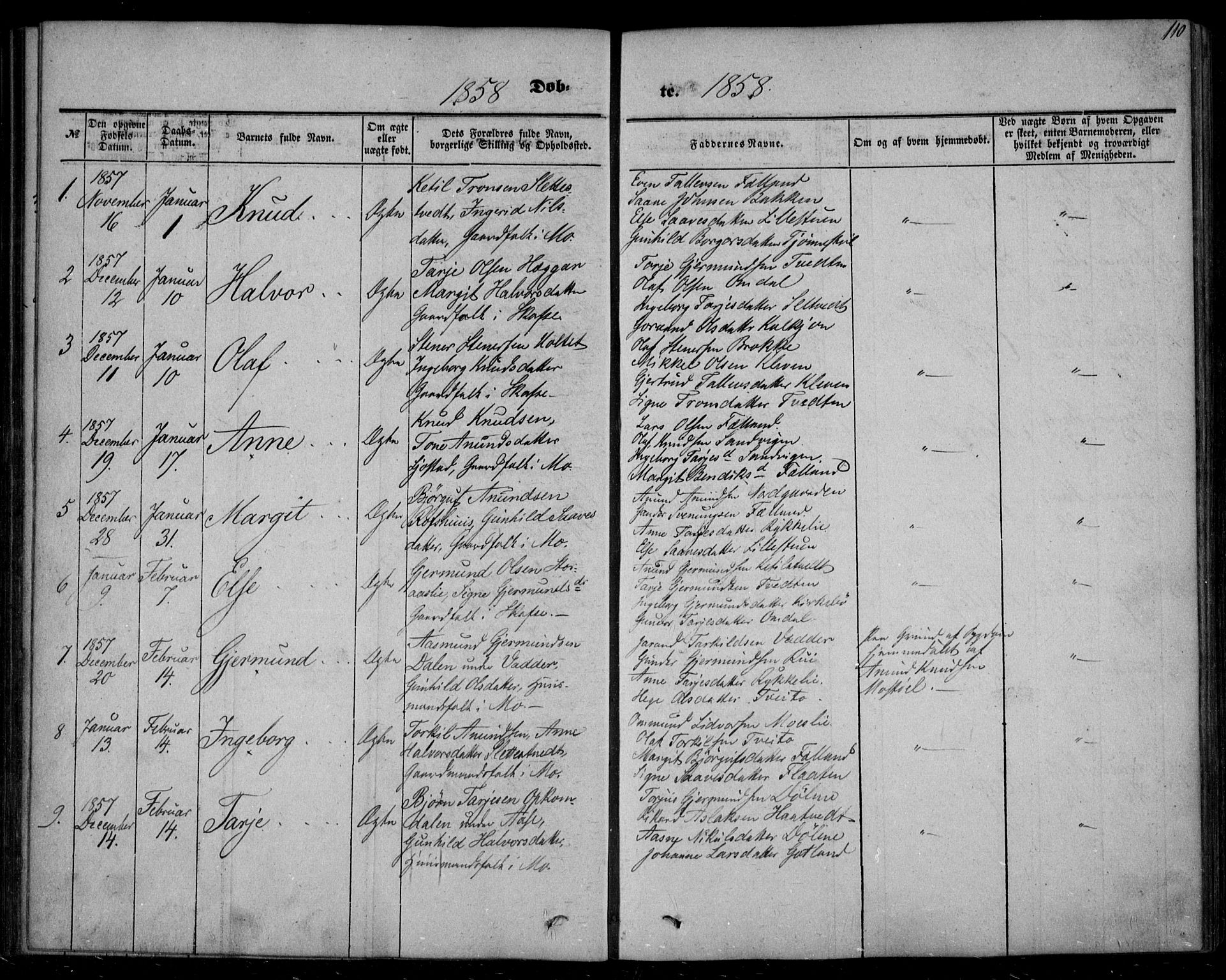 Mo kirkebøker, AV/SAKO-A-286/F/Fa/L0005: Parish register (official) no. I 5, 1844-1864, p. 110
