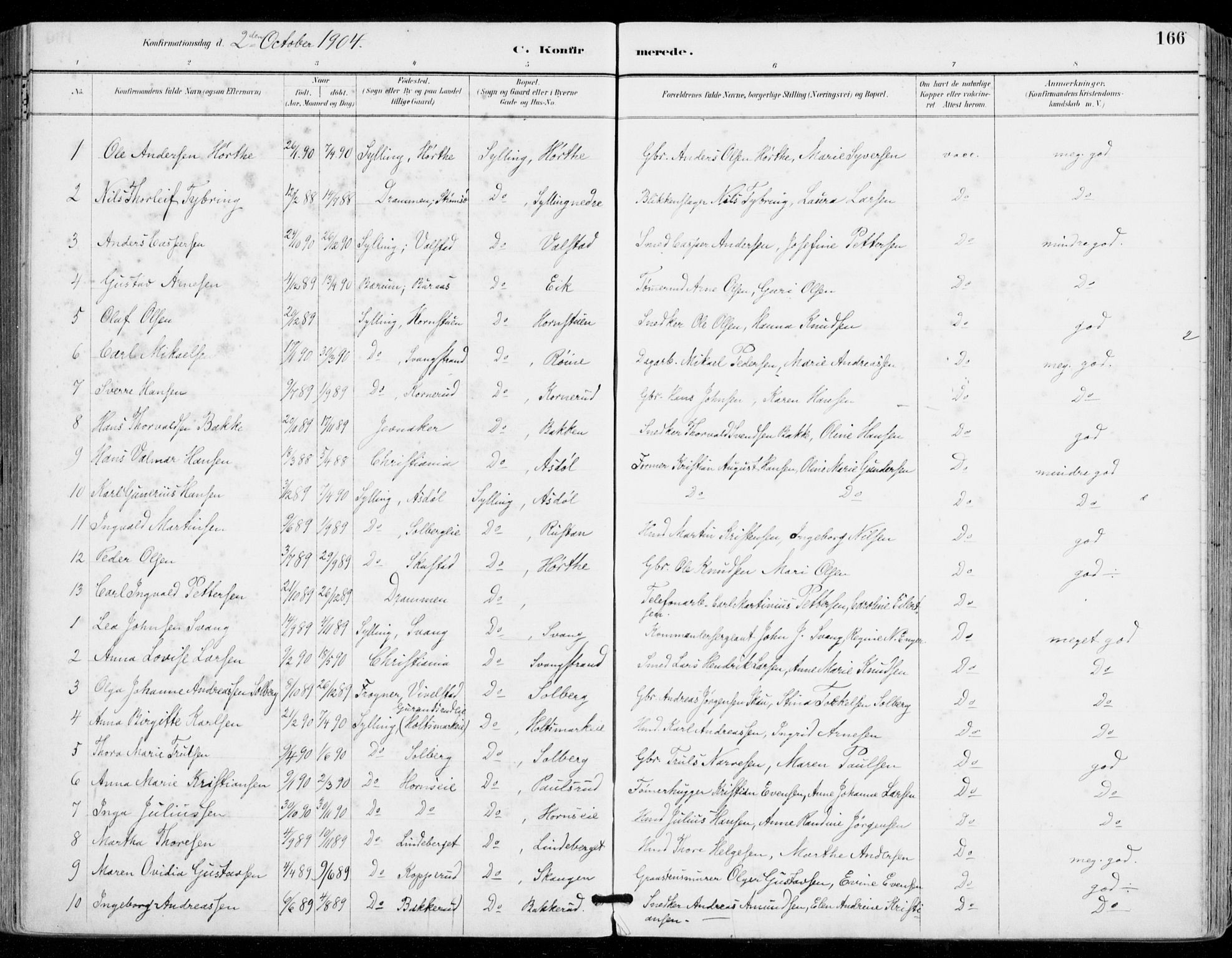 Sylling kirkebøker, SAKO/A-247/F/Fa/L0001: Parish register (official) no. 1, 1883-1910, p. 166