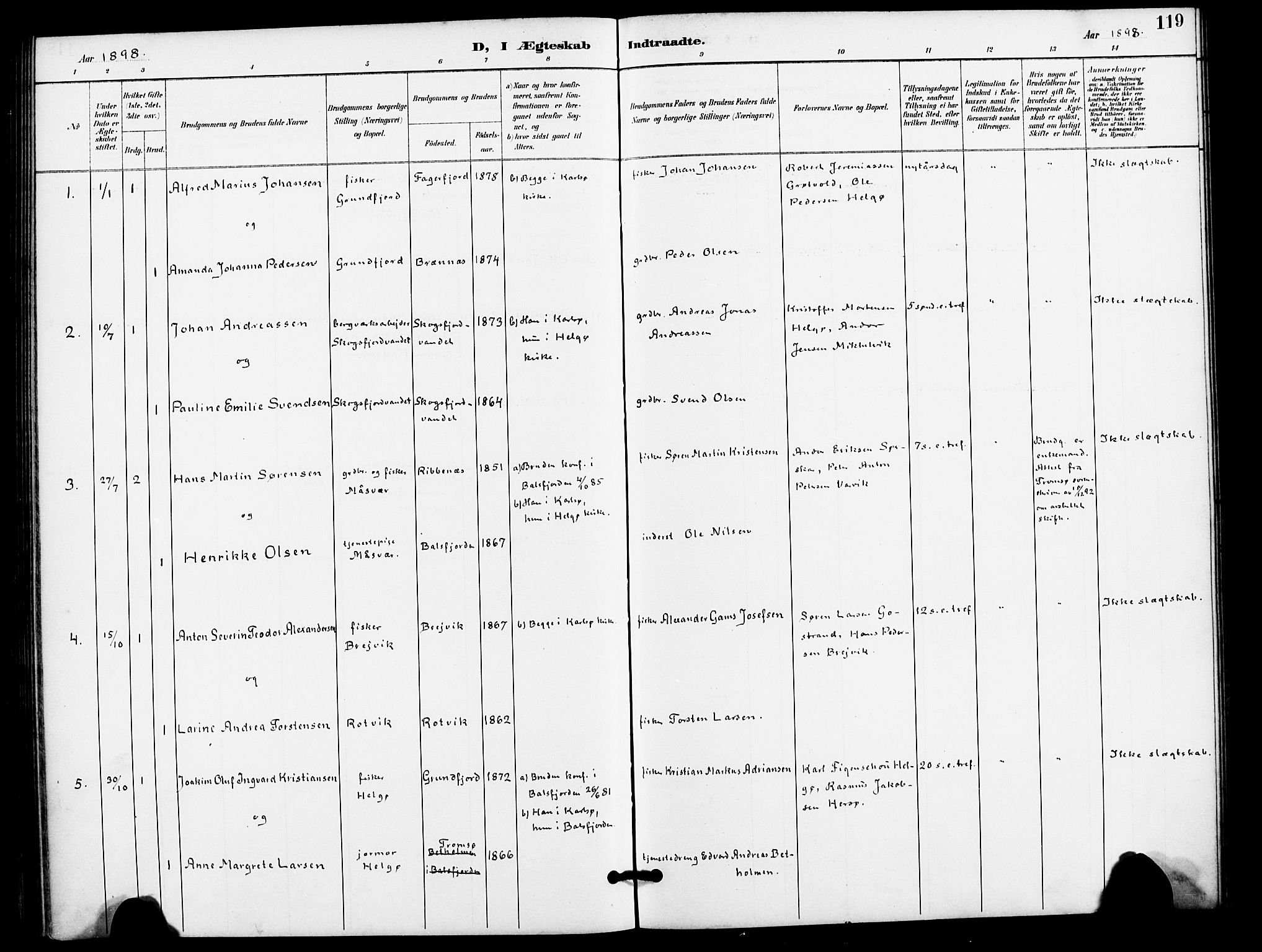 Karlsøy sokneprestembete, AV/SATØ-S-1299/H/Ha/Haa/L0012kirke: Parish register (official) no. 12, 1892-1902, p. 119