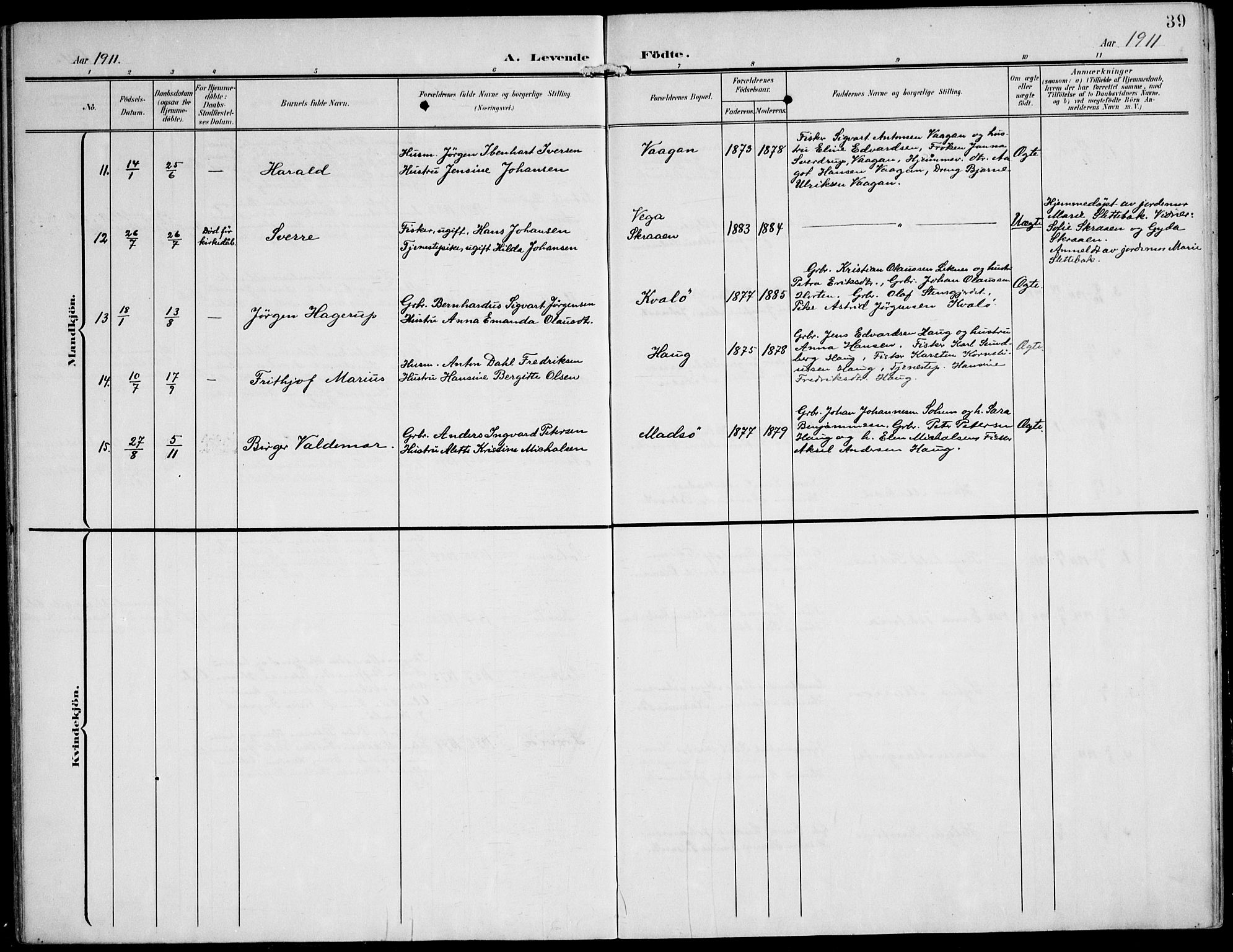 Ministerialprotokoller, klokkerbøker og fødselsregistre - Nord-Trøndelag, SAT/A-1458/788/L0698: Parish register (official) no. 788A05, 1902-1921, p. 39