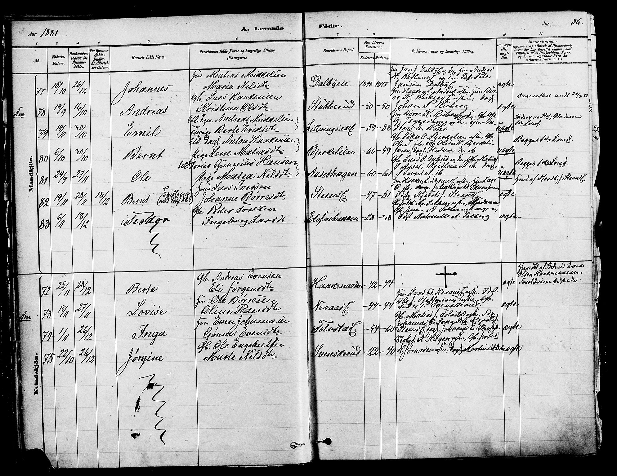 Ringsaker prestekontor, AV/SAH-PREST-014/K/Ka/L0012: Parish register (official) no. 12, 1879-1890, p. 36