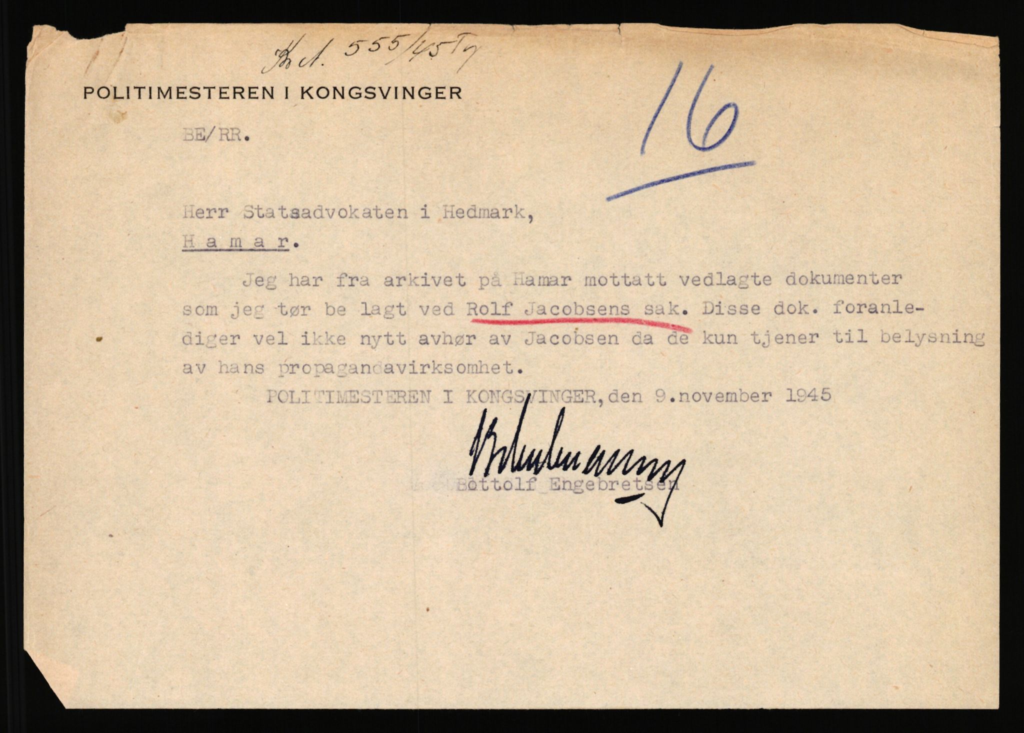 Landssvikarkivet, Kongsvinger politikammer, RA/S-3138-08/Da/L0055/0797: Saker / Anr. 555/45, 1945-1946, p. 71