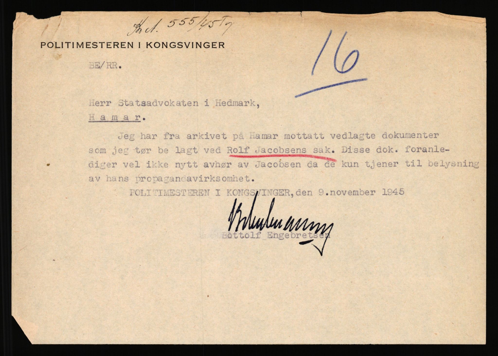 Landssvikarkivet, Kongsvinger politikammer, AV/RA-S-3138-08/Da/L0055/0797: Saker / Anr. 555/45, 1945-1946, p. 71