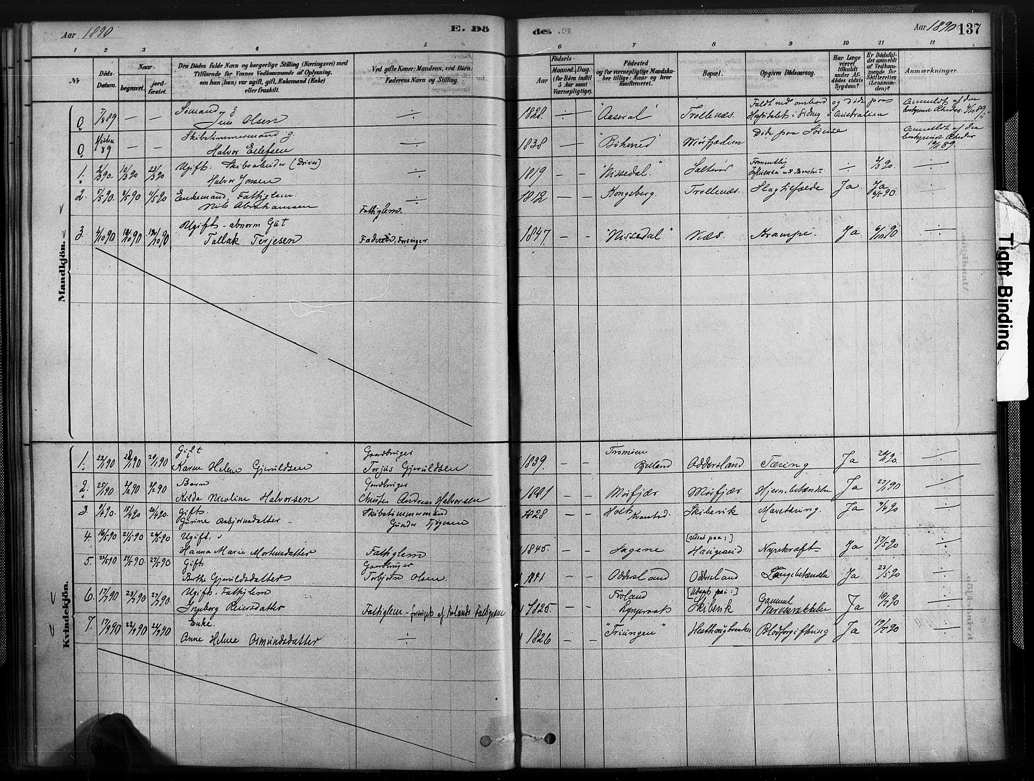 Austre Moland sokneprestkontor, SAK/1111-0001/F/Fa/Fab/L0001: Parish register (official) no. A 1, 1878-1898, p. 137