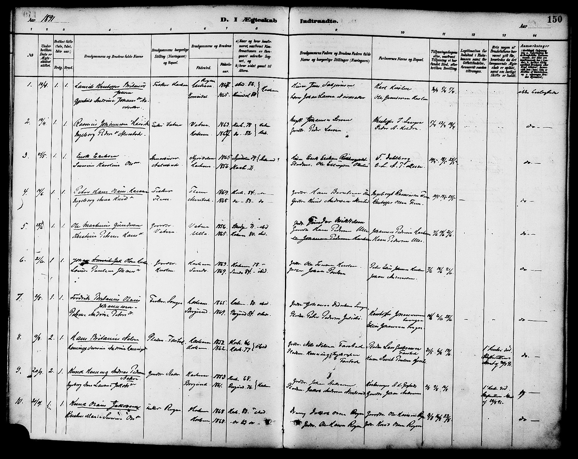 Ministerialprotokoller, klokkerbøker og fødselsregistre - Møre og Romsdal, AV/SAT-A-1454/536/L0501: Parish register (official) no. 536A10, 1884-1896, p. 150