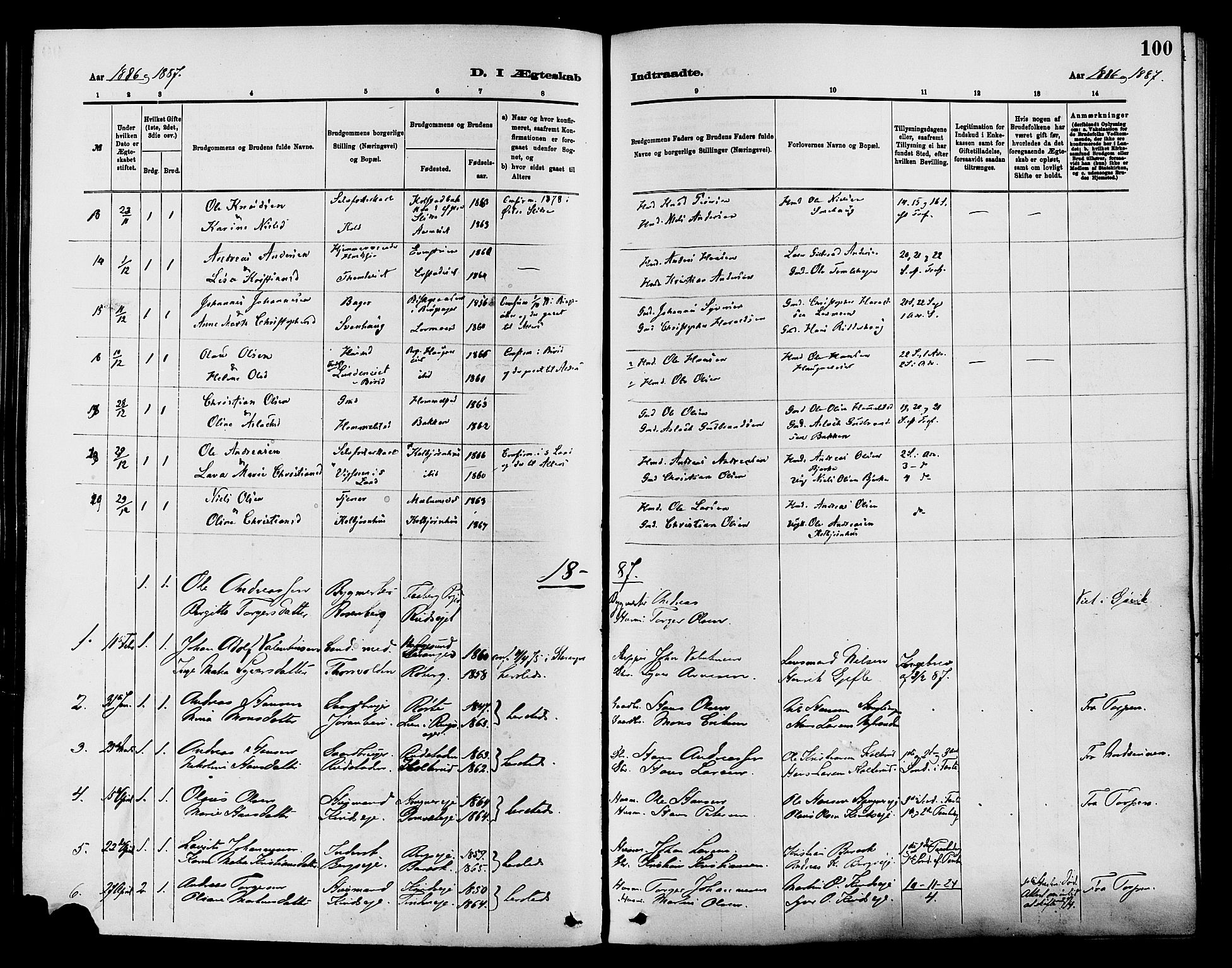 Nordre Land prestekontor, SAH/PREST-124/H/Ha/Haa/L0003: Parish register (official) no. 3, 1882-1896, p. 100