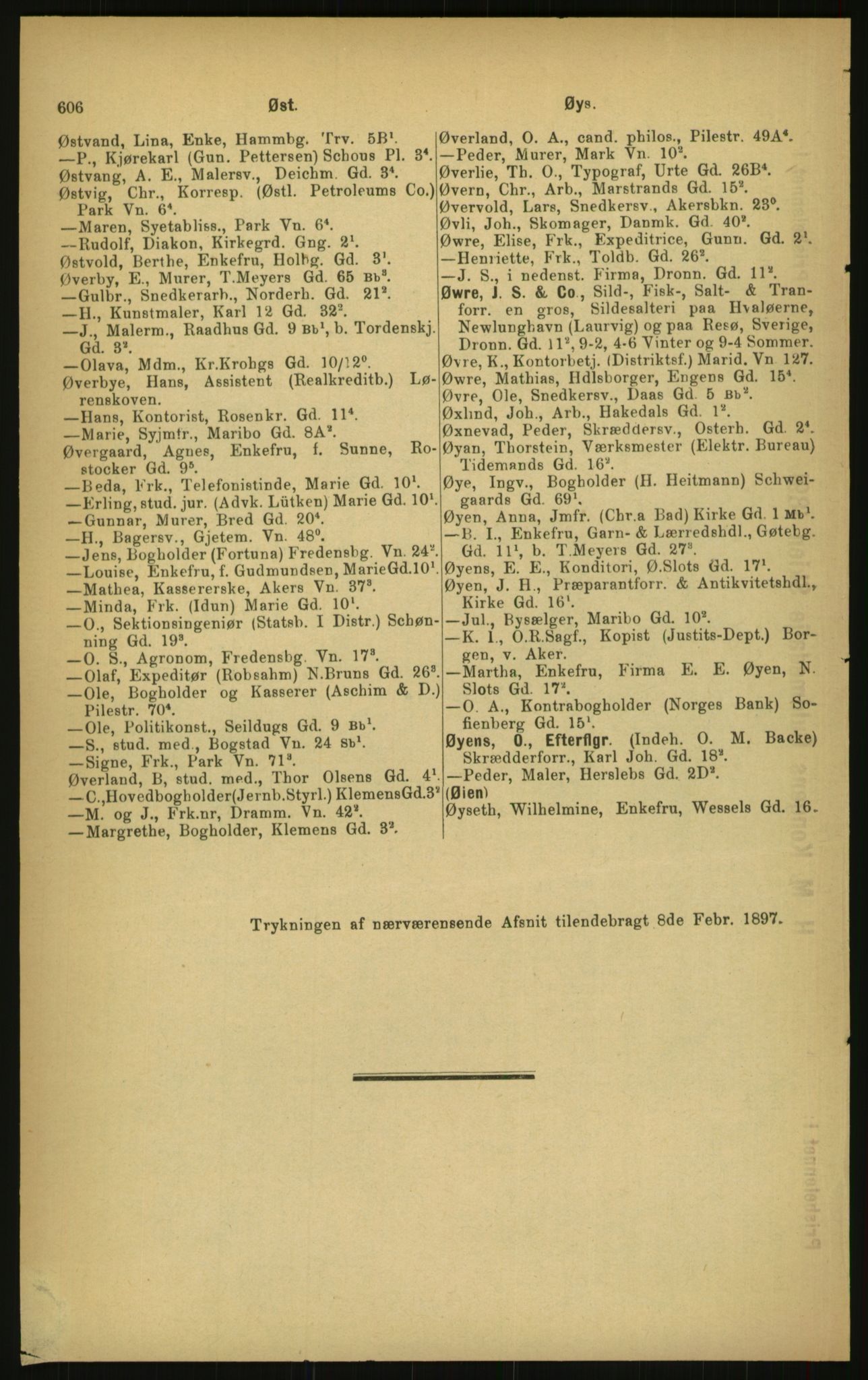 Kristiania/Oslo adressebok, PUBL/-, 1897, p. 606