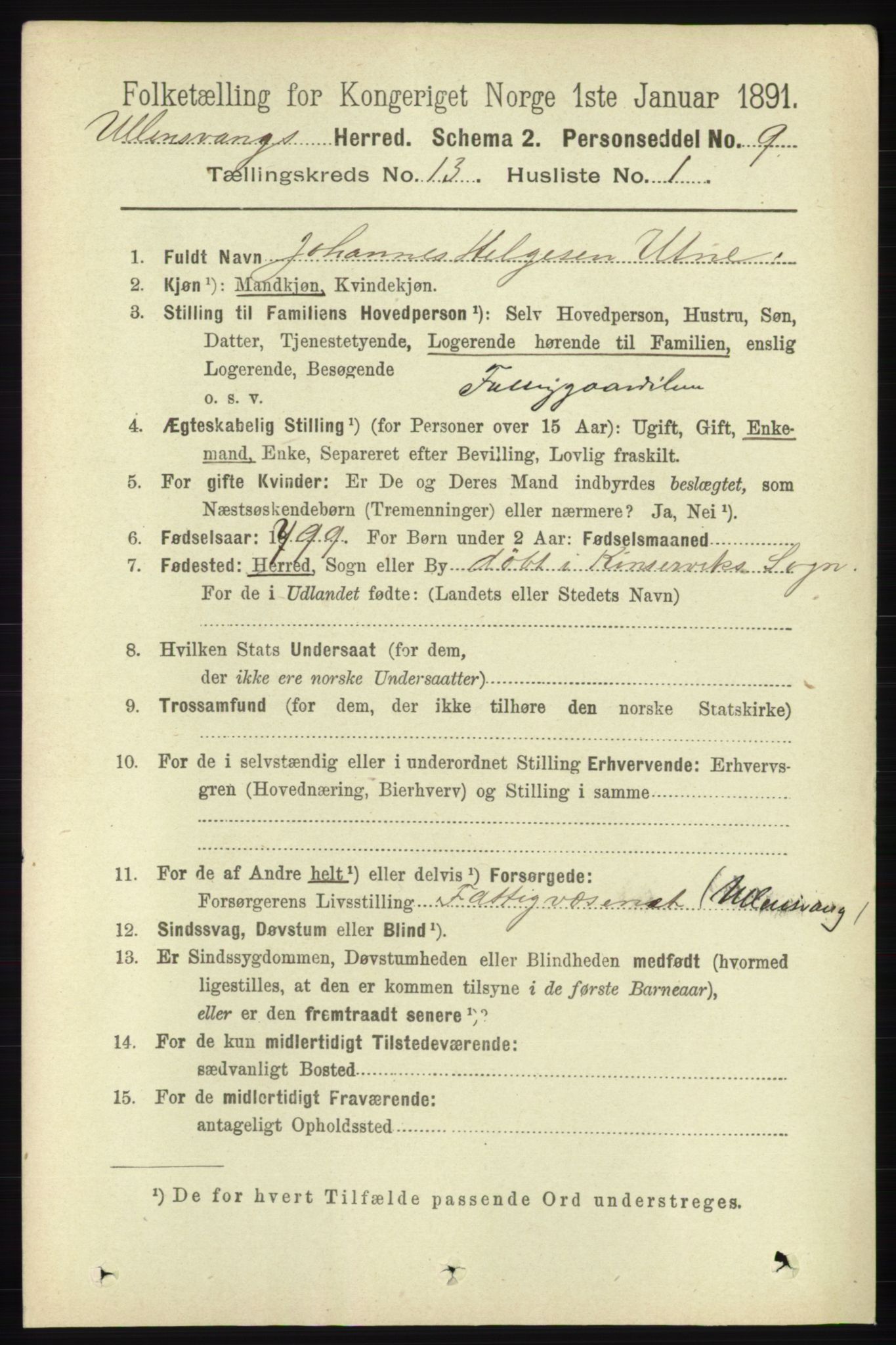 RA, 1891 census for 1230 Ullensvang, 1891, p. 5097