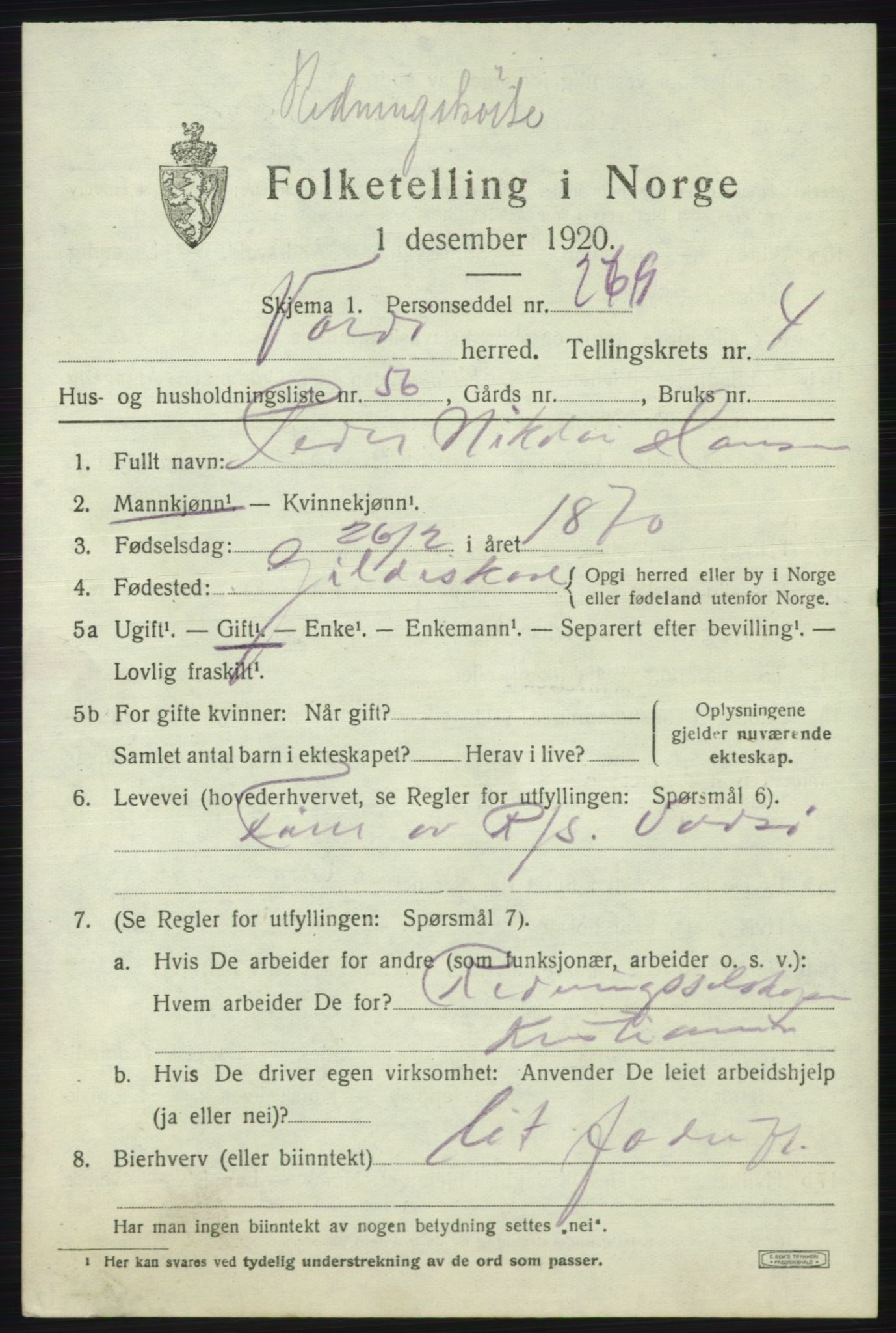 SATØ, 1920 census for Vardø rural district, 1920, p. 2566