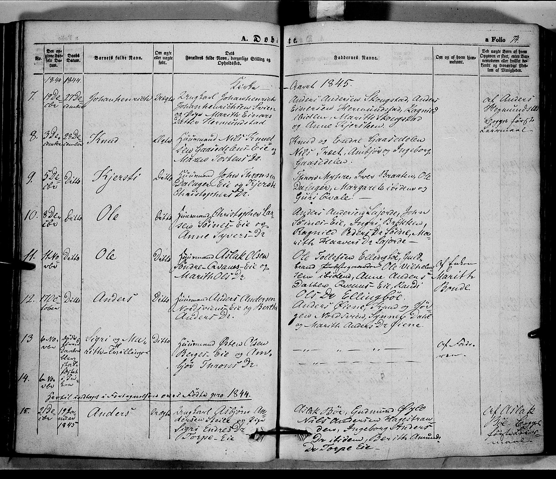 Vang prestekontor, Valdres, SAH/PREST-140/H/Ha/L0005: Parish register (official) no. 5, 1831-1845, p. 74
