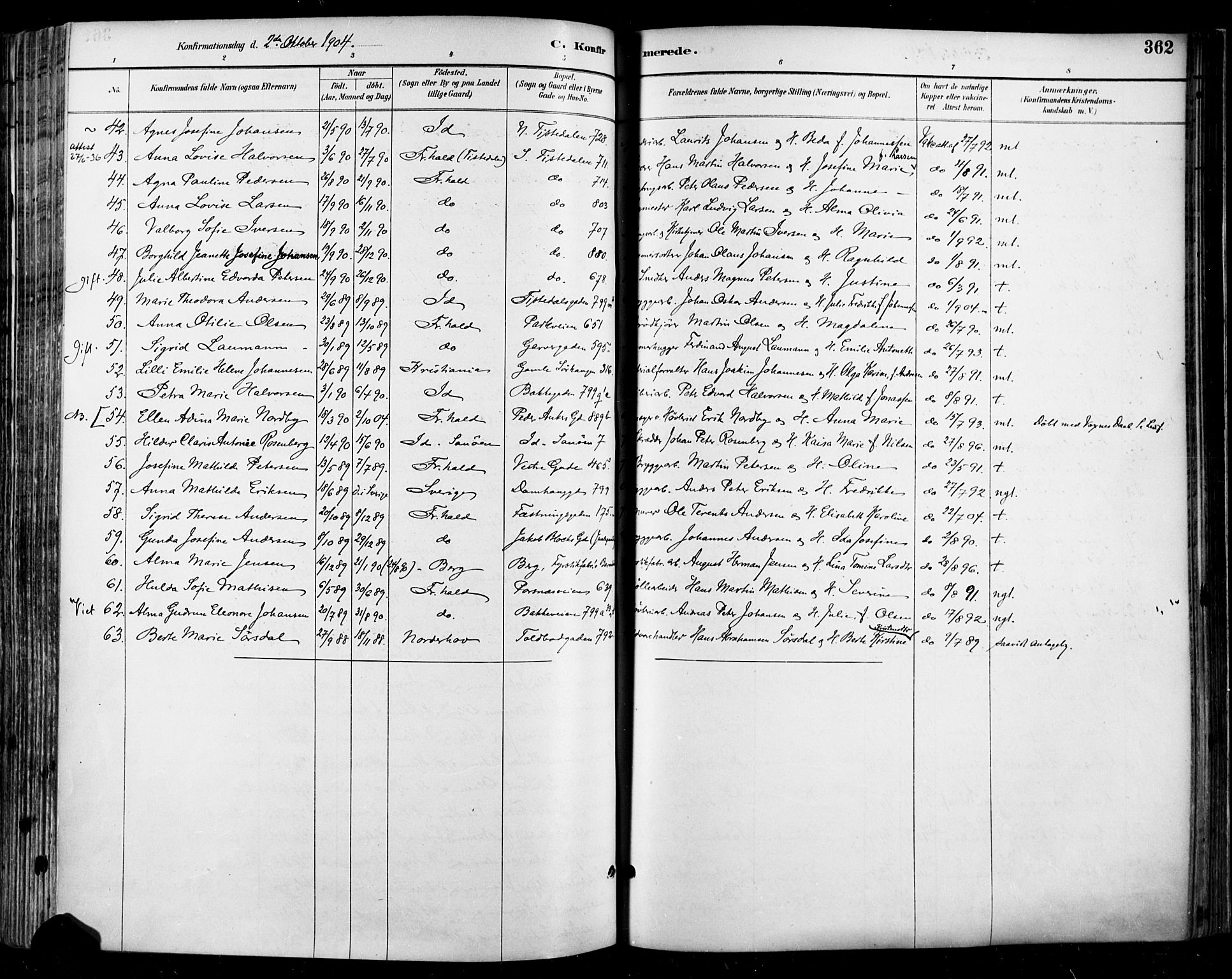 Halden prestekontor Kirkebøker, SAO/A-10909/F/Fa/L0013: Parish register (official) no. I 13, 1890-1906, p. 362
