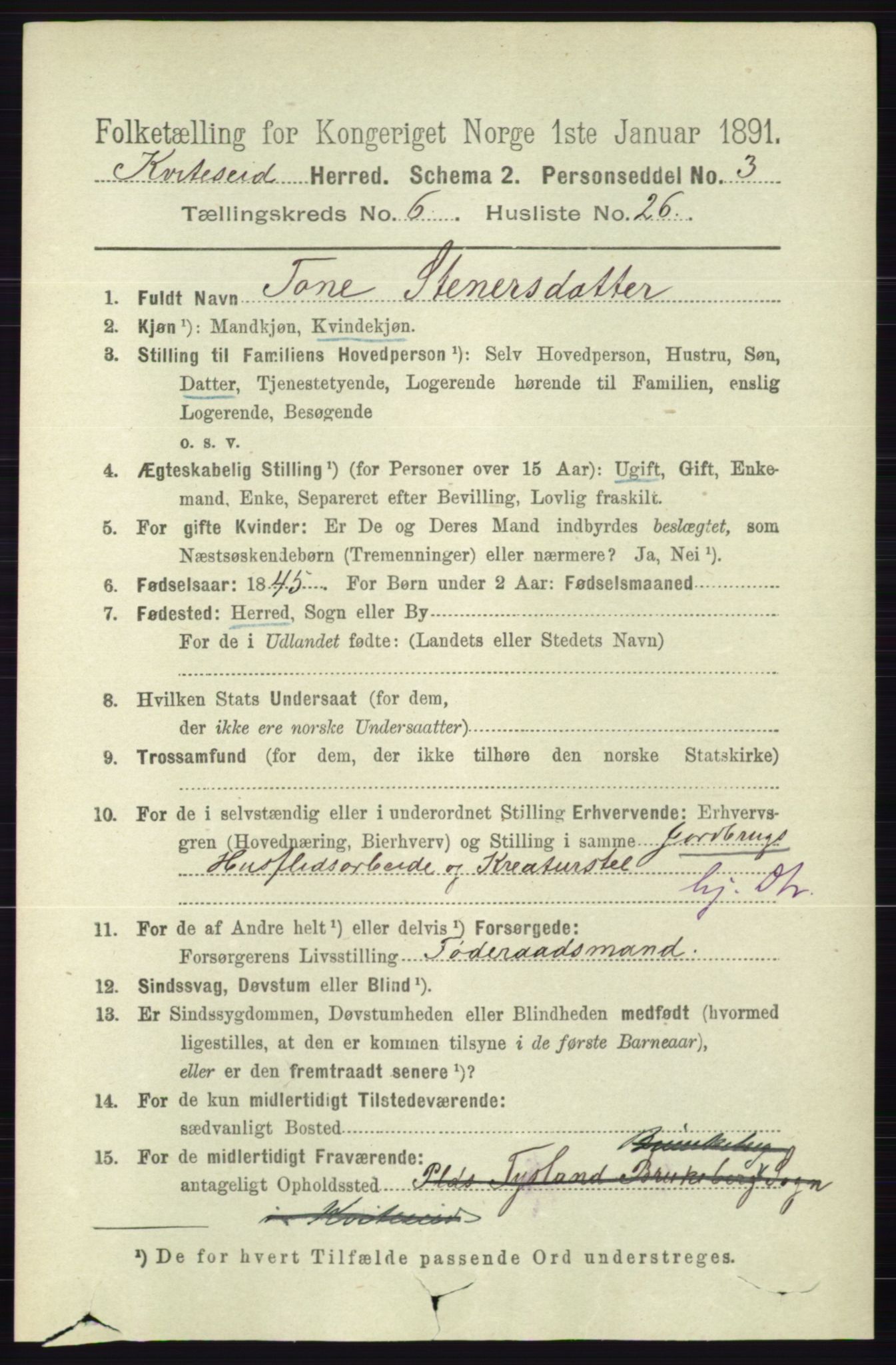 RA, 1891 census for 0829 Kviteseid, 1891, p. 1321