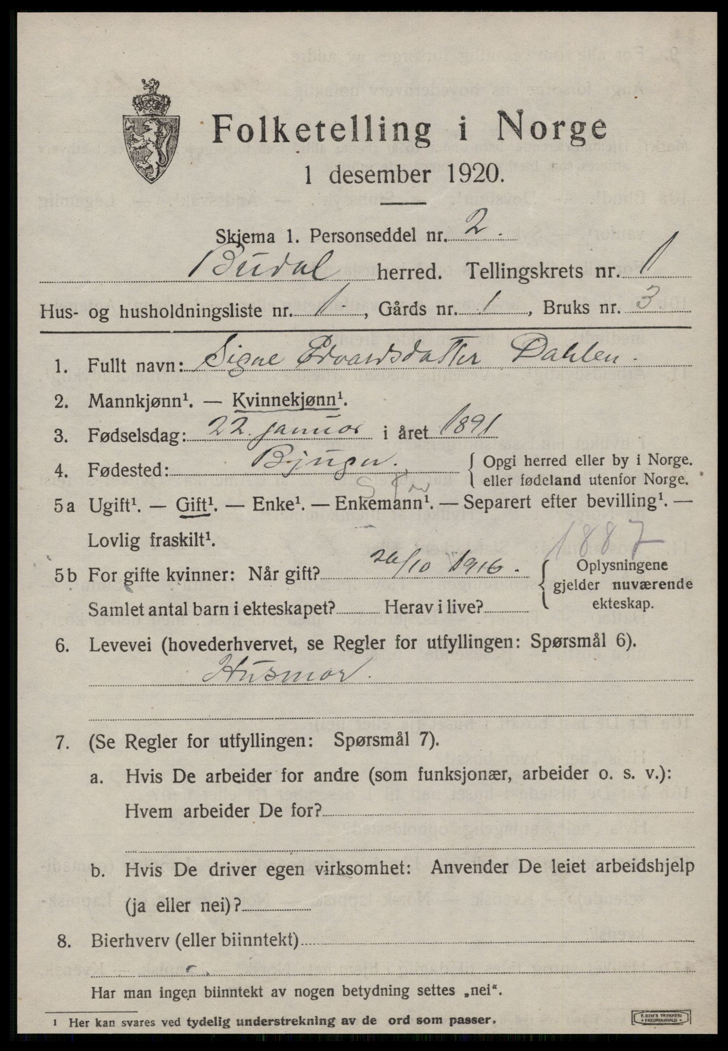 SAT, 1920 census for Budal, 1920, p. 208