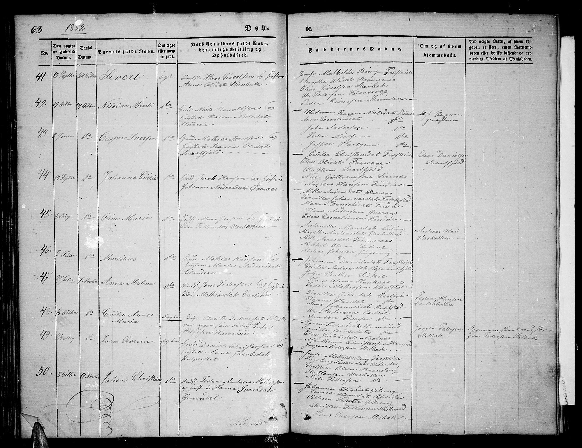 Ministerialprotokoller, klokkerbøker og fødselsregistre - Nordland, AV/SAT-A-1459/859/L0856: Parish register (copy) no. 859C02, 1843-1854, p. 63