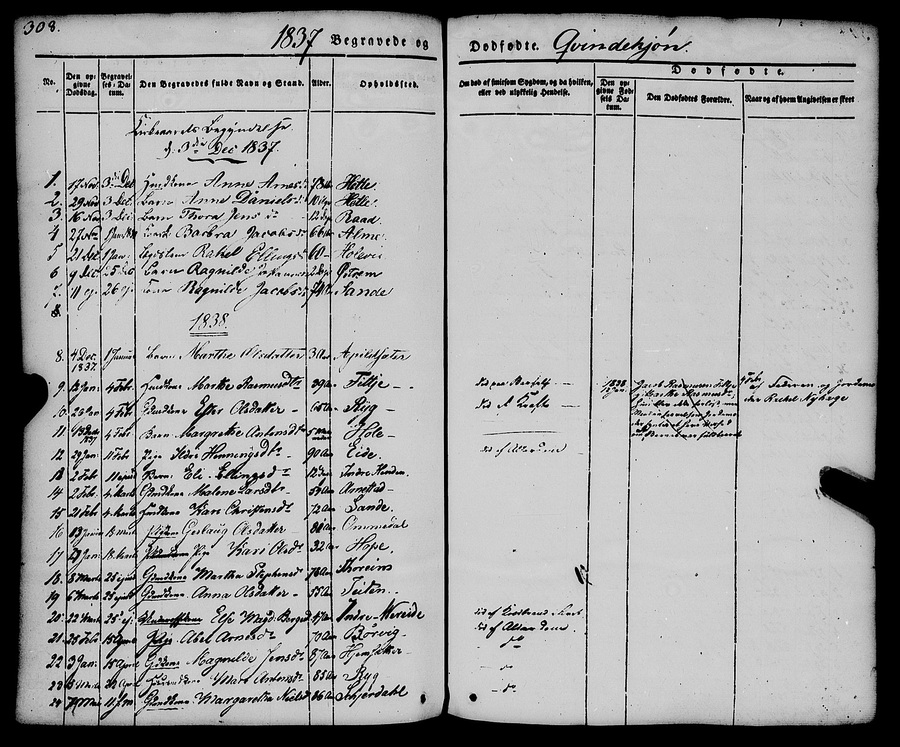 Gloppen sokneprestembete, SAB/A-80101/H/Haa/Haaa/L0008: Parish register (official) no. A 8, 1837-1855, p. 308
