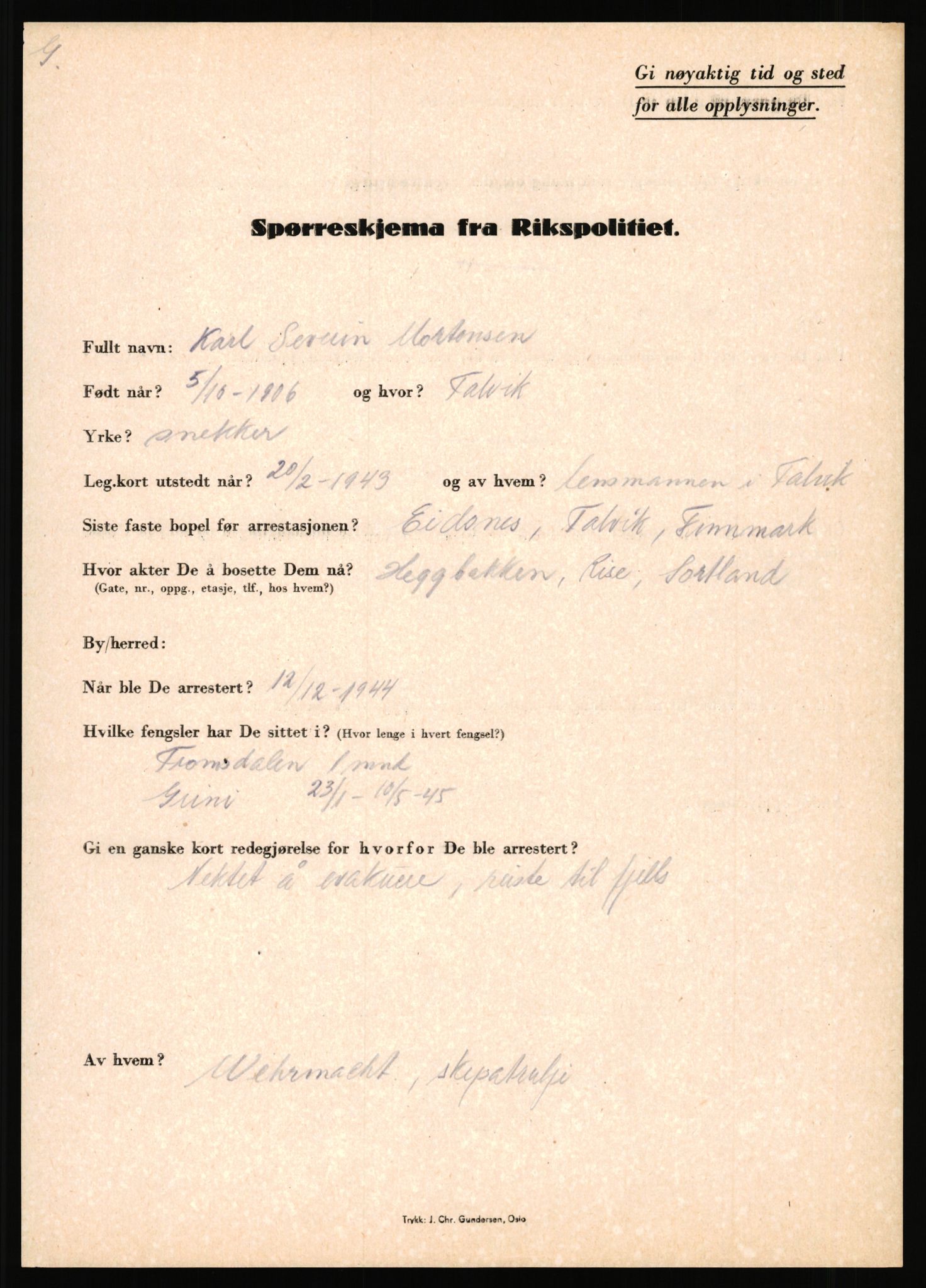 Rikspolitisjefen, AV/RA-S-1560/L/L0012: Mogensen, Øivind - Noraas, Lars, 1940-1945, p. 109