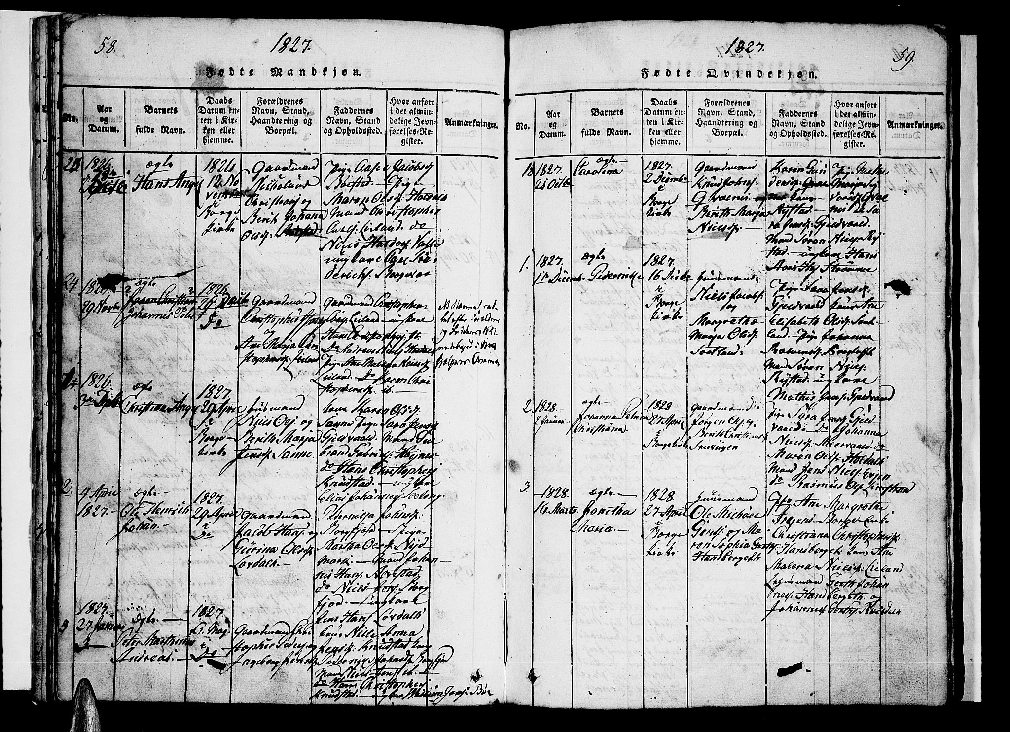 Ministerialprotokoller, klokkerbøker og fødselsregistre - Nordland, SAT/A-1459/880/L1130: Parish register (official) no. 880A04, 1821-1843, p. 58-59