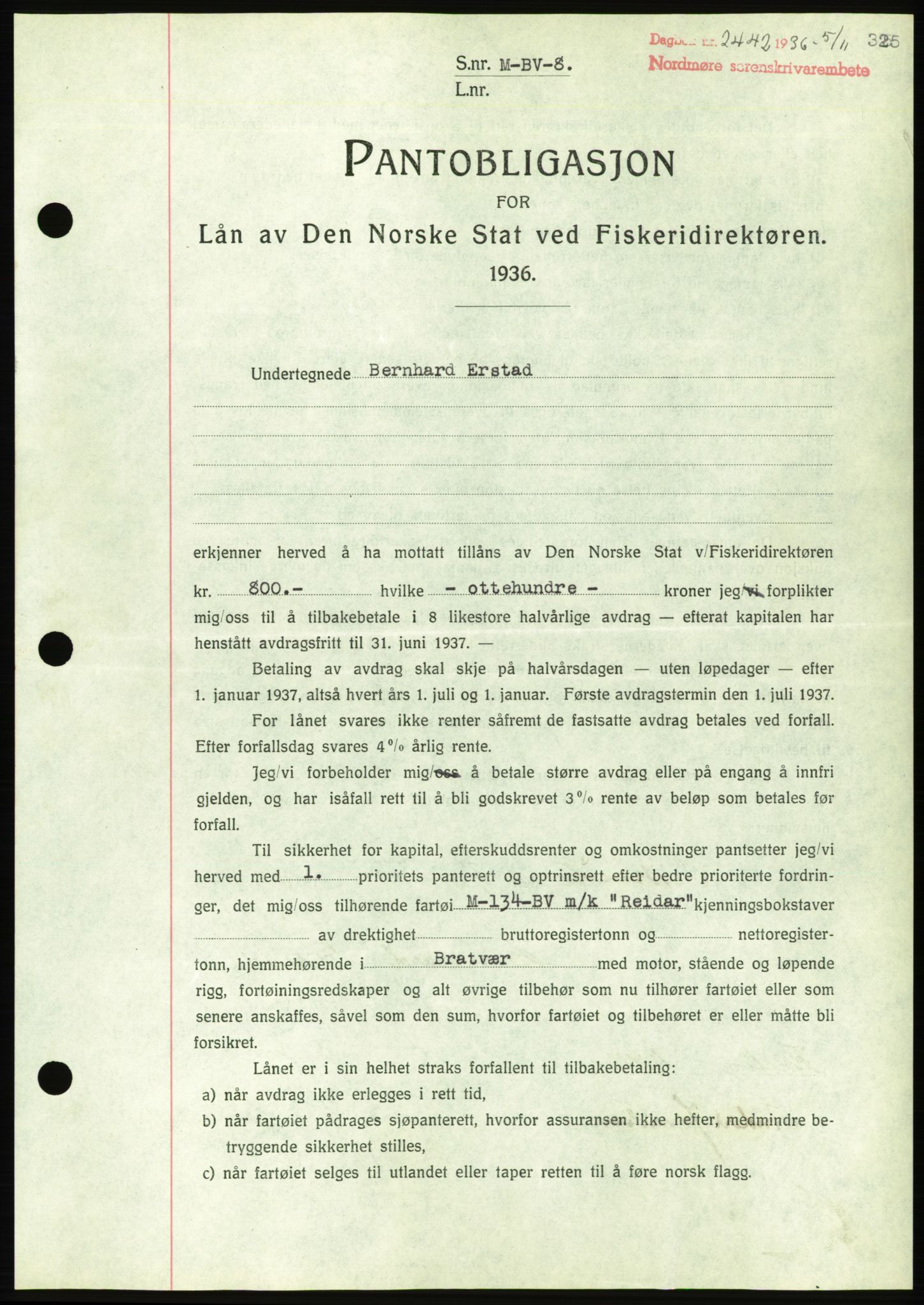 Nordmøre sorenskriveri, AV/SAT-A-4132/1/2/2Ca/L0090: Mortgage book no. B80, 1936-1937, Diary no: : 2442/1936