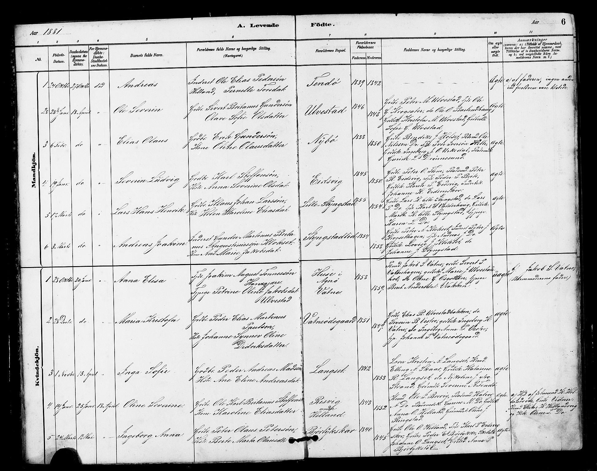 Ministerialprotokoller, klokkerbøker og fødselsregistre - Møre og Romsdal, AV/SAT-A-1454/525/L0376: Parish register (copy) no. 525C02, 1880-1902, p. 6