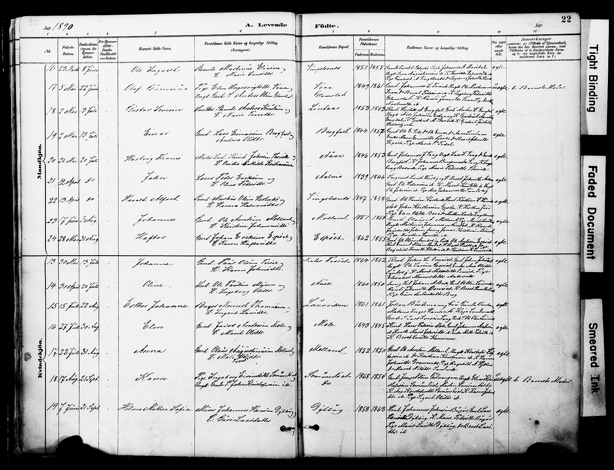 Ministerialprotokoller, klokkerbøker og fødselsregistre - Møre og Romsdal, AV/SAT-A-1454/578/L0907: Parish register (official) no. 578A06, 1887-1904, p. 22