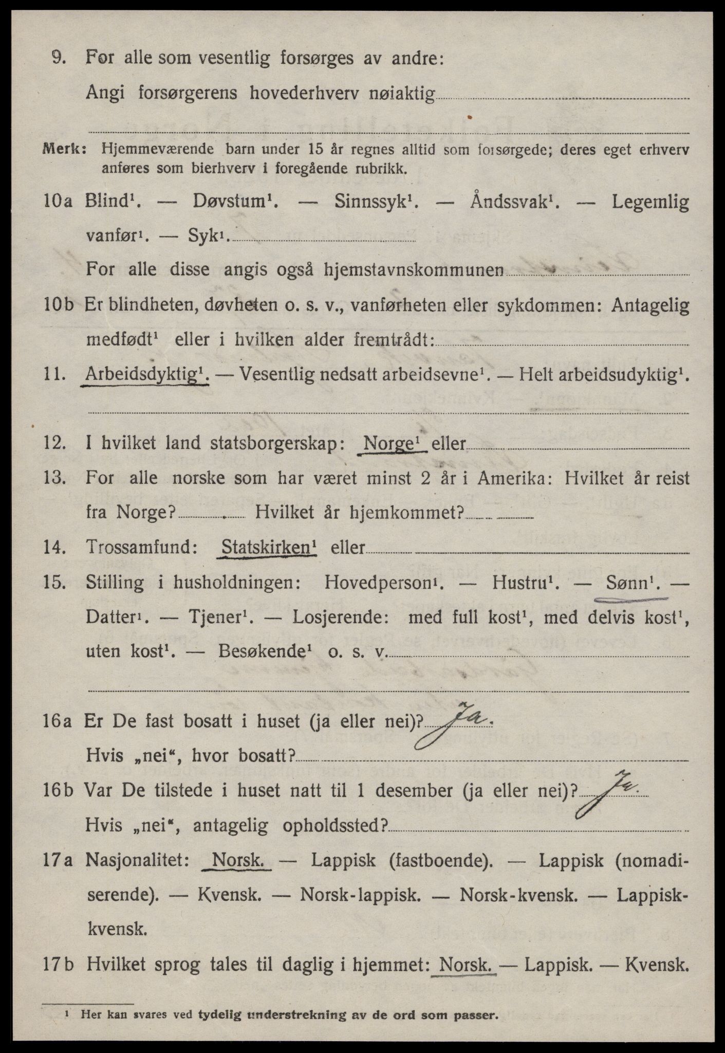 SAT, 1920 census for Leinstrand, 1920, p. 3830