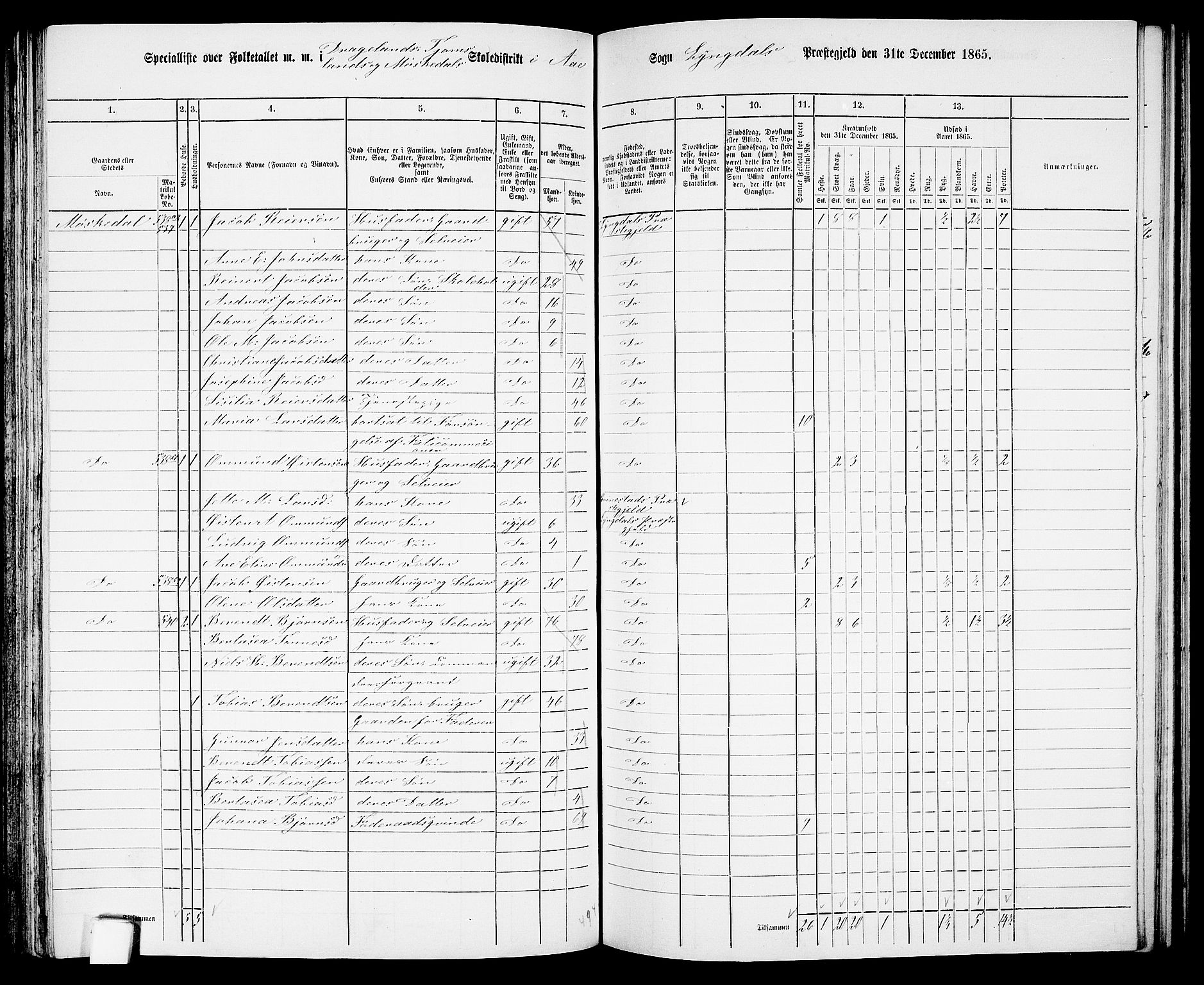 RA, 1865 census for Lyngdal, 1865, p. 149