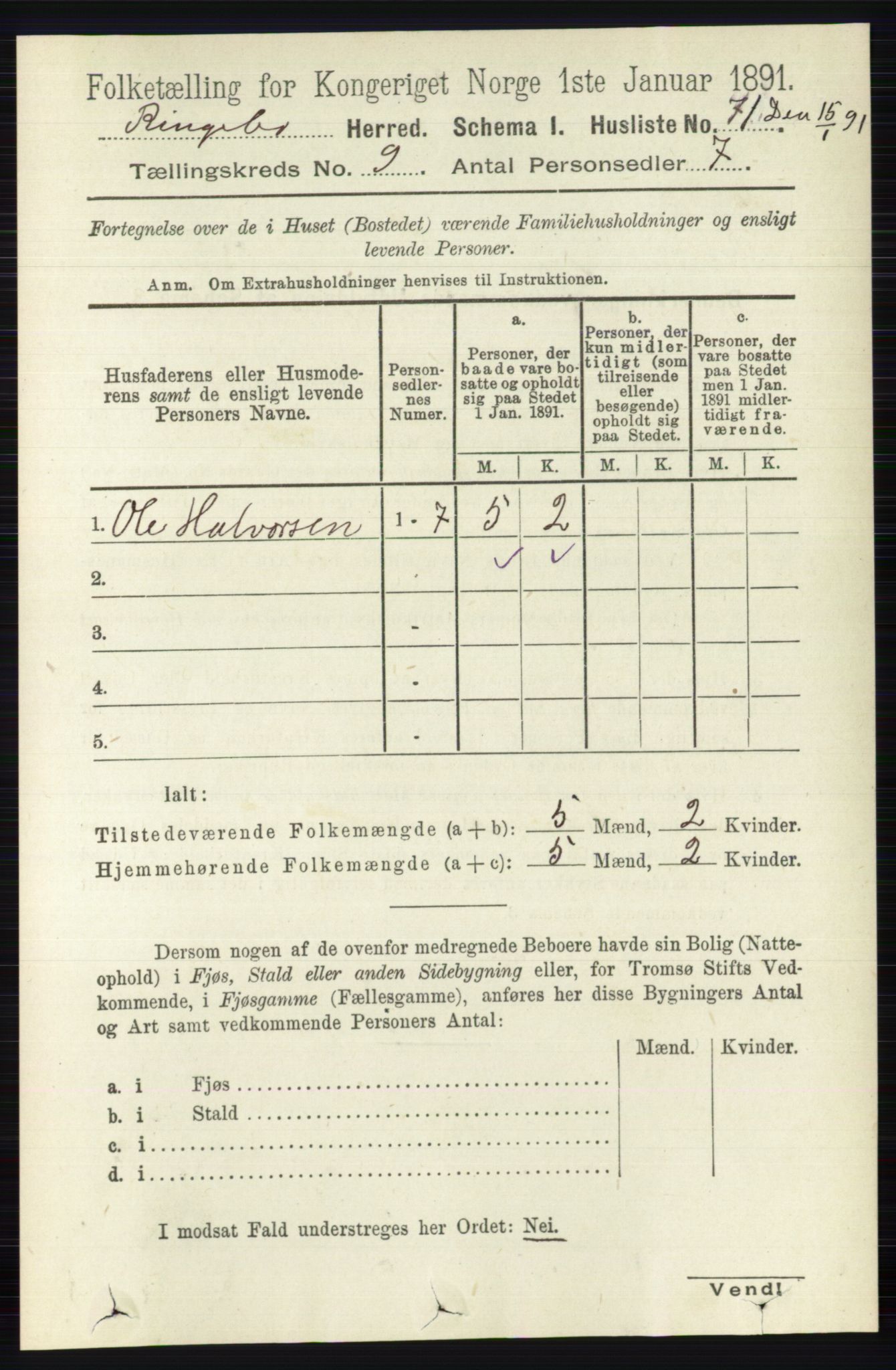 RA, 1891 census for 0520 Ringebu, 1891, p. 4233