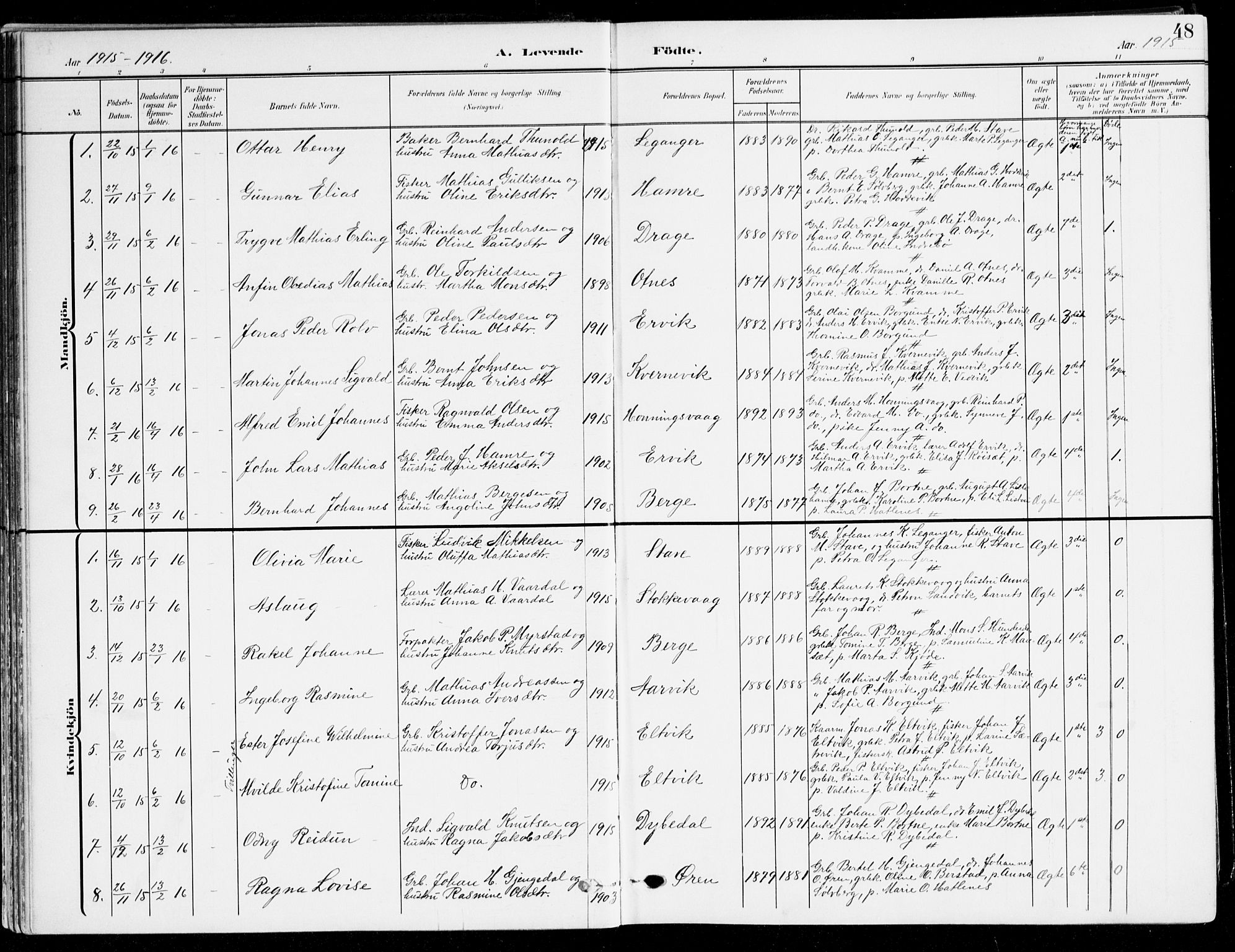 Selje sokneprestembete, SAB/A-99938/H/Ha/Haa/Haab: Parish register (official) no. B 3, 1908-1923, p. 48