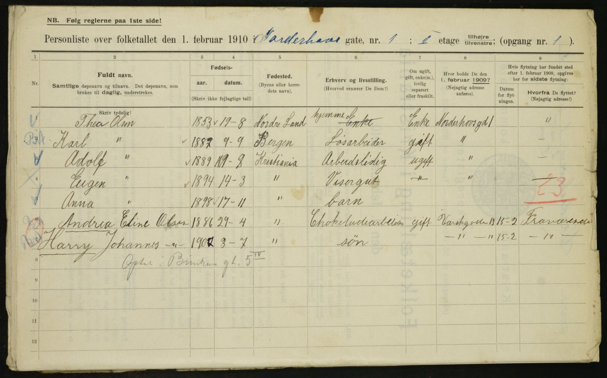 OBA, Municipal Census 1910 for Kristiania, 1910, p. 69983