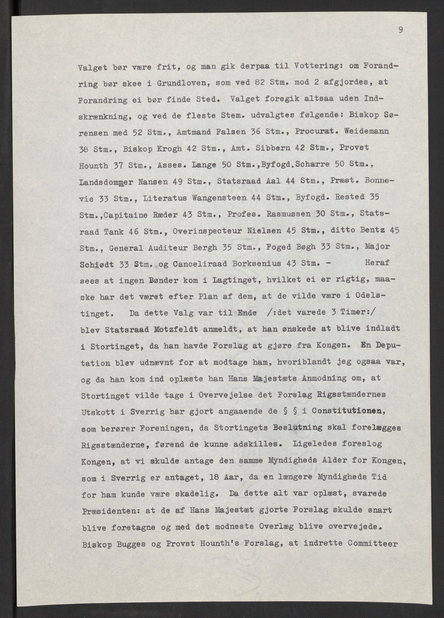 Manuskriptsamlingen, AV/RA-EA-3667/F/L0197: Wetlesen, Hans Jørgen (stortingsmann, ingeniørkaptein); Referat fra Stortinget 1815-1816, 1815-1816, p. 9