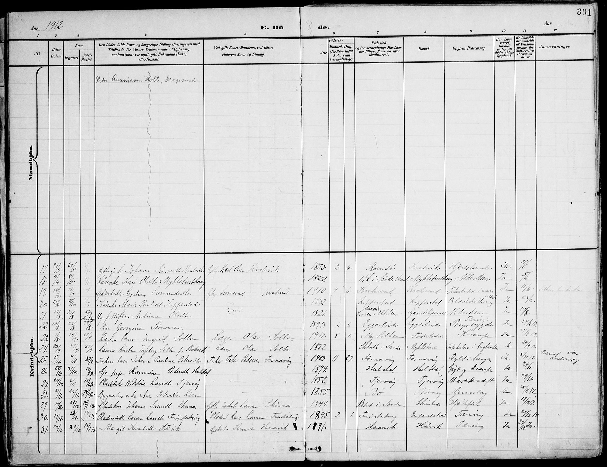 Ministerialprotokoller, klokkerbøker og fødselsregistre - Møre og Romsdal, AV/SAT-A-1454/507/L0075: Parish register (official) no. 507A10, 1901-1920, p. 301