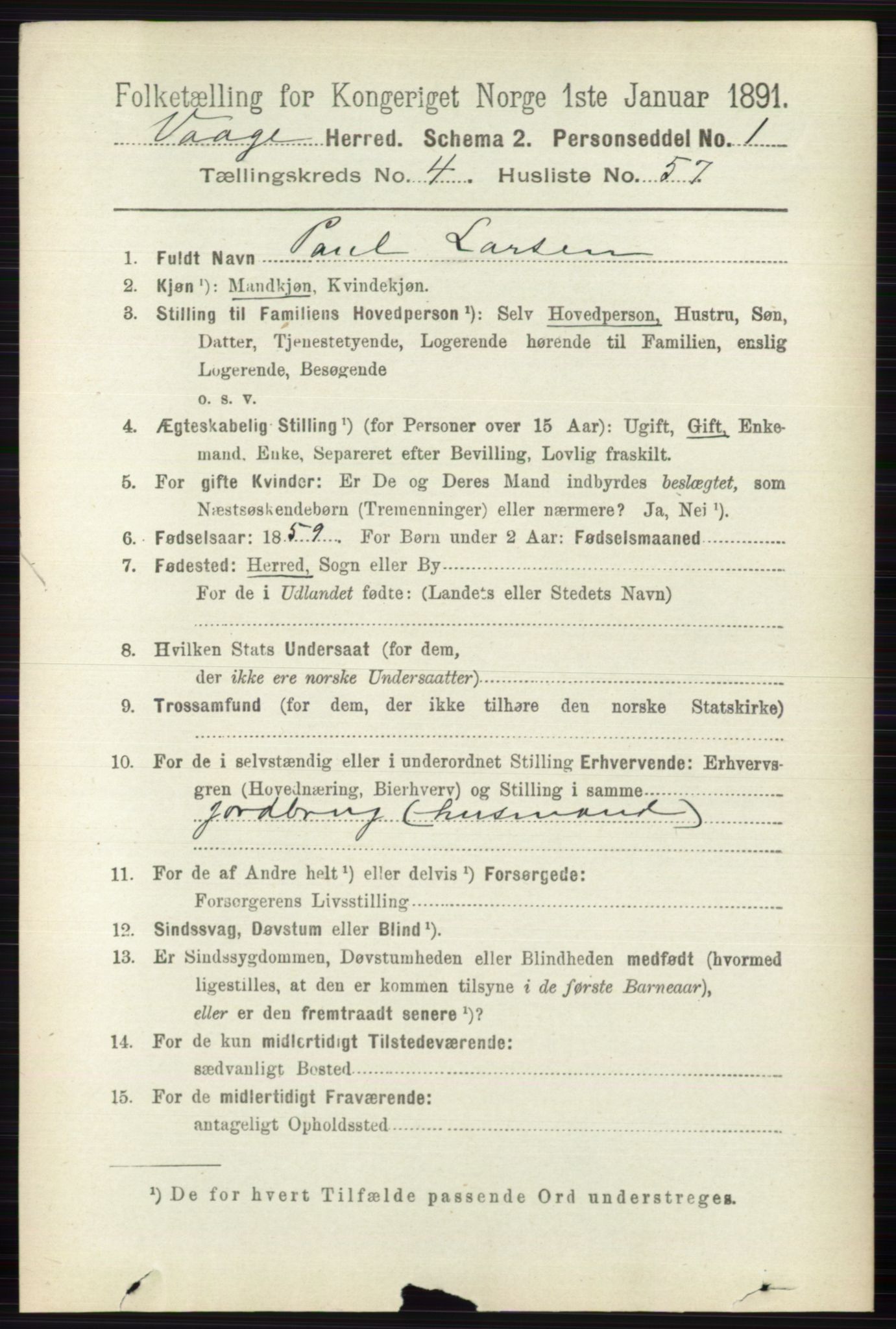 RA, 1891 census for 0515 Vågå, 1891, p. 3063