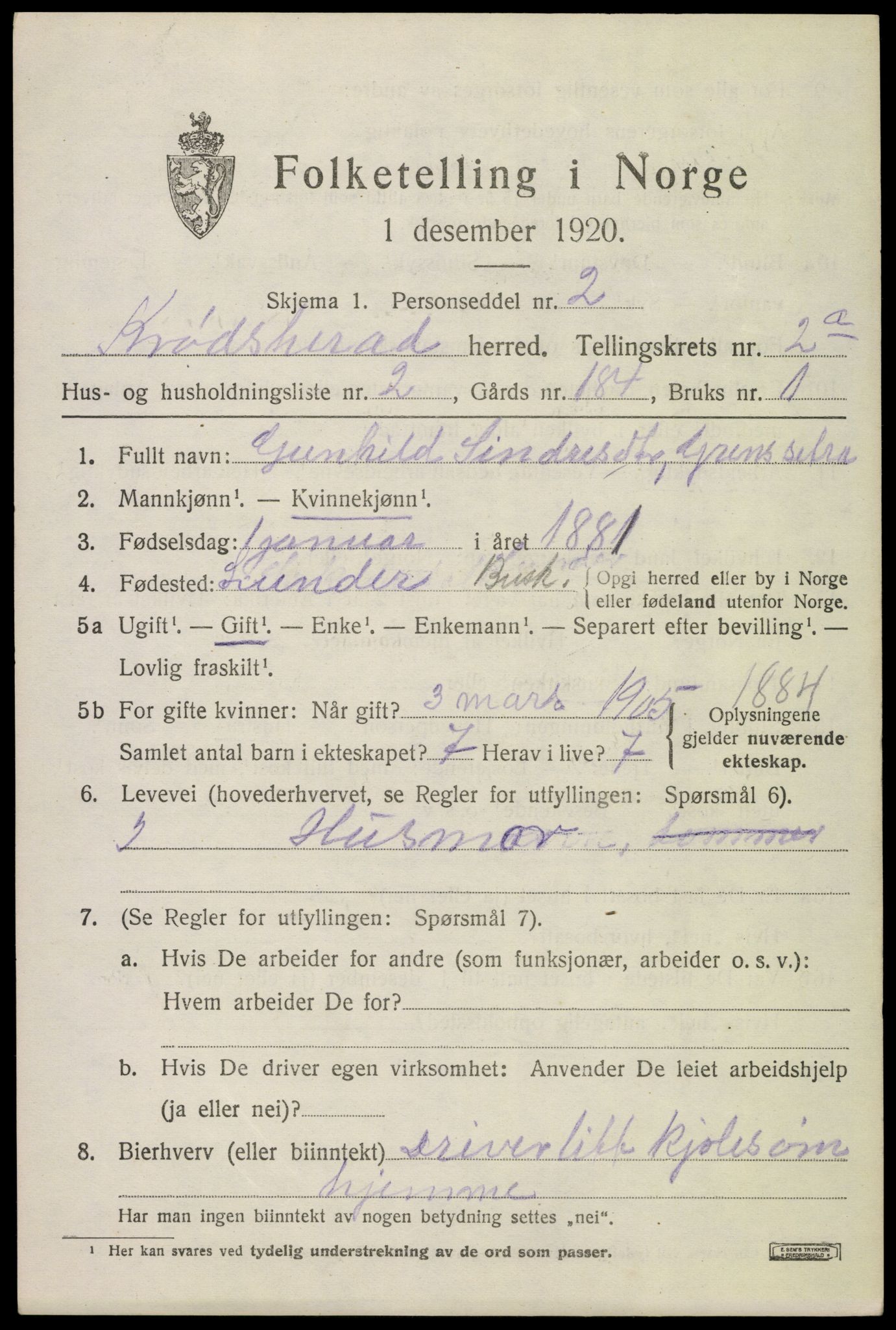 SAKO, 1920 census for Krødsherad, 1920, p. 2811