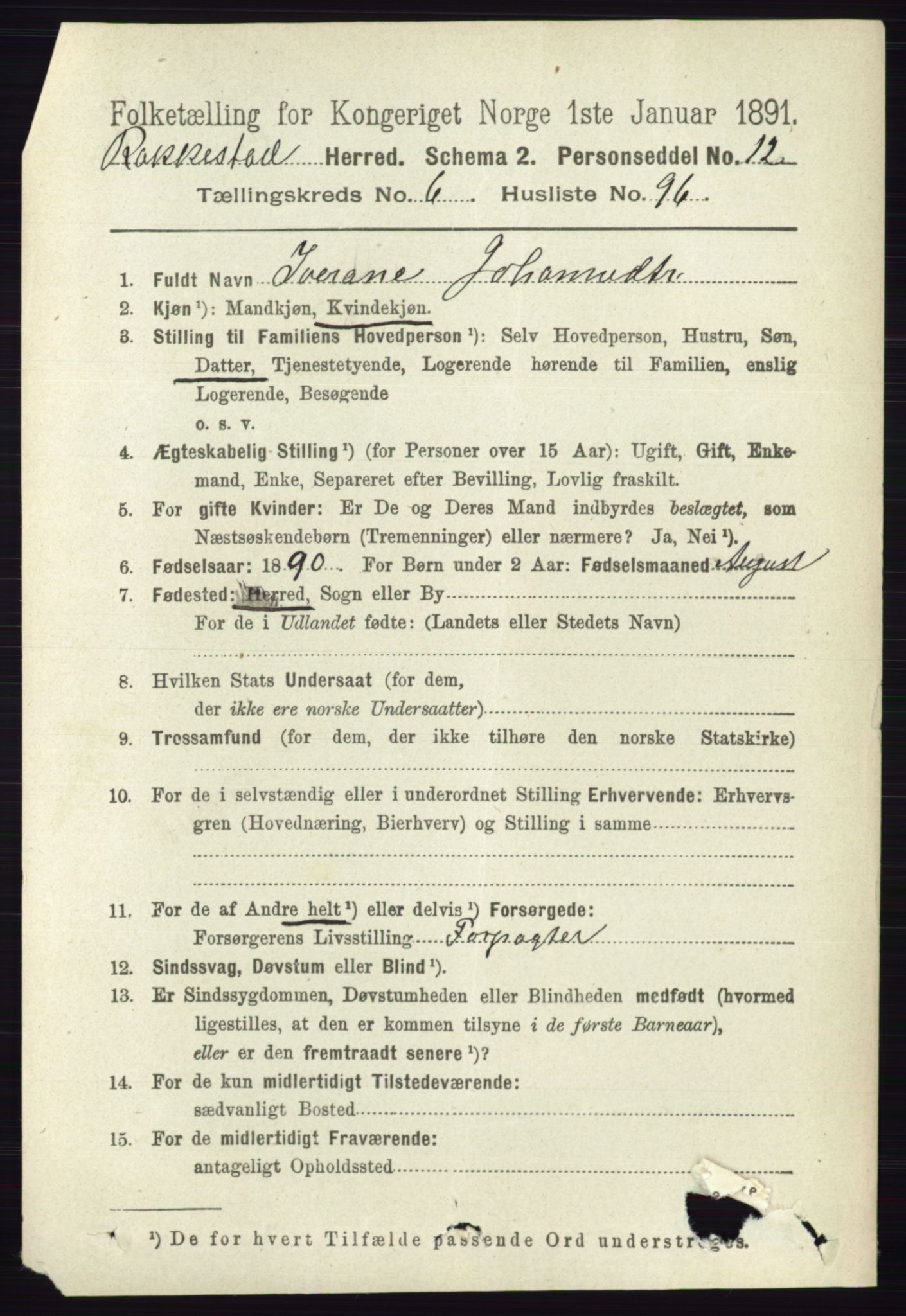 RA, 1891 census for 0128 Rakkestad, 1891, p. 3041