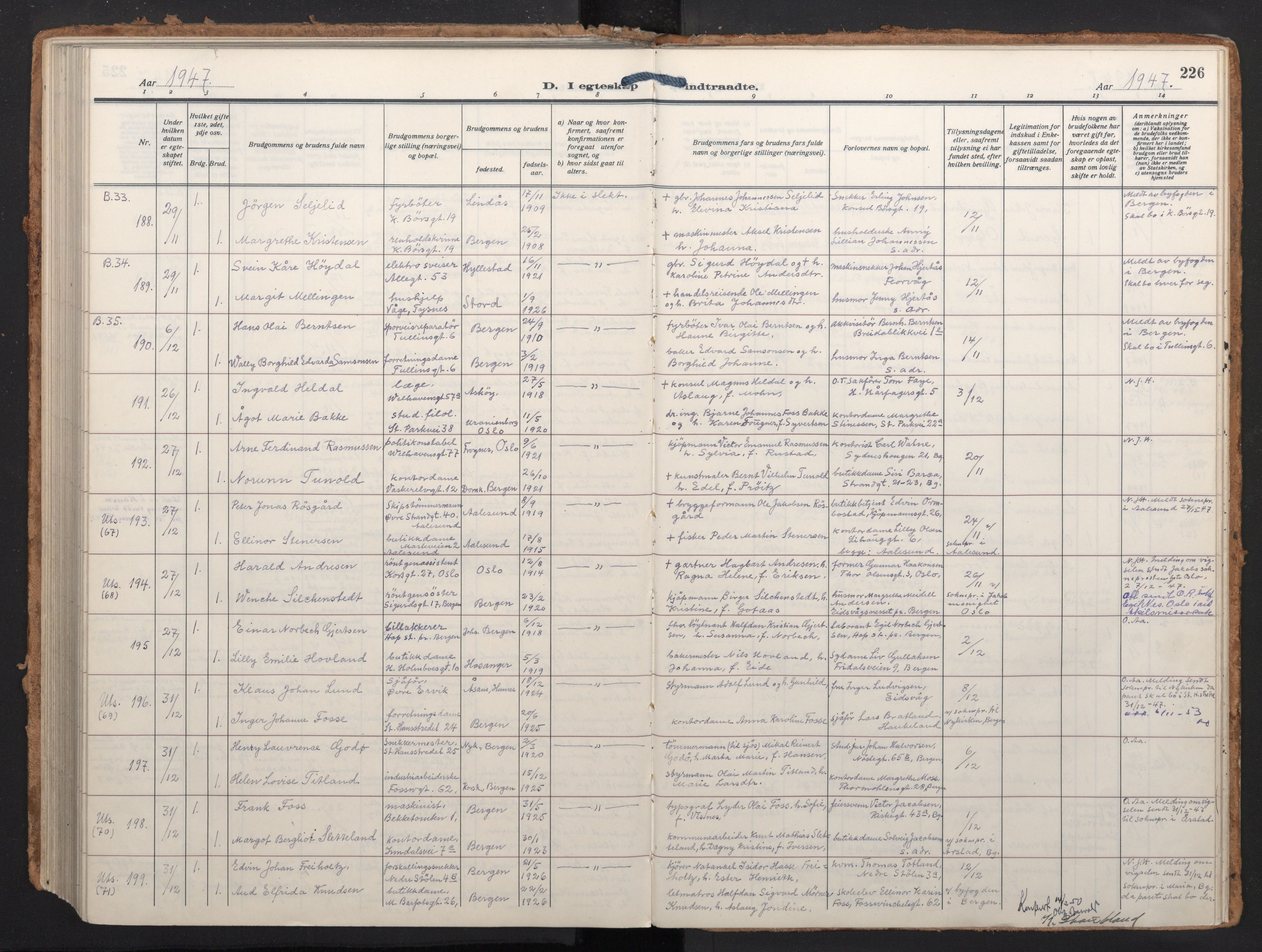 Johanneskirken sokneprestembete, AV/SAB-A-76001/H/Haa/L0014: Parish register (official) no. D 3, 1929-1949, p. 225b-226a