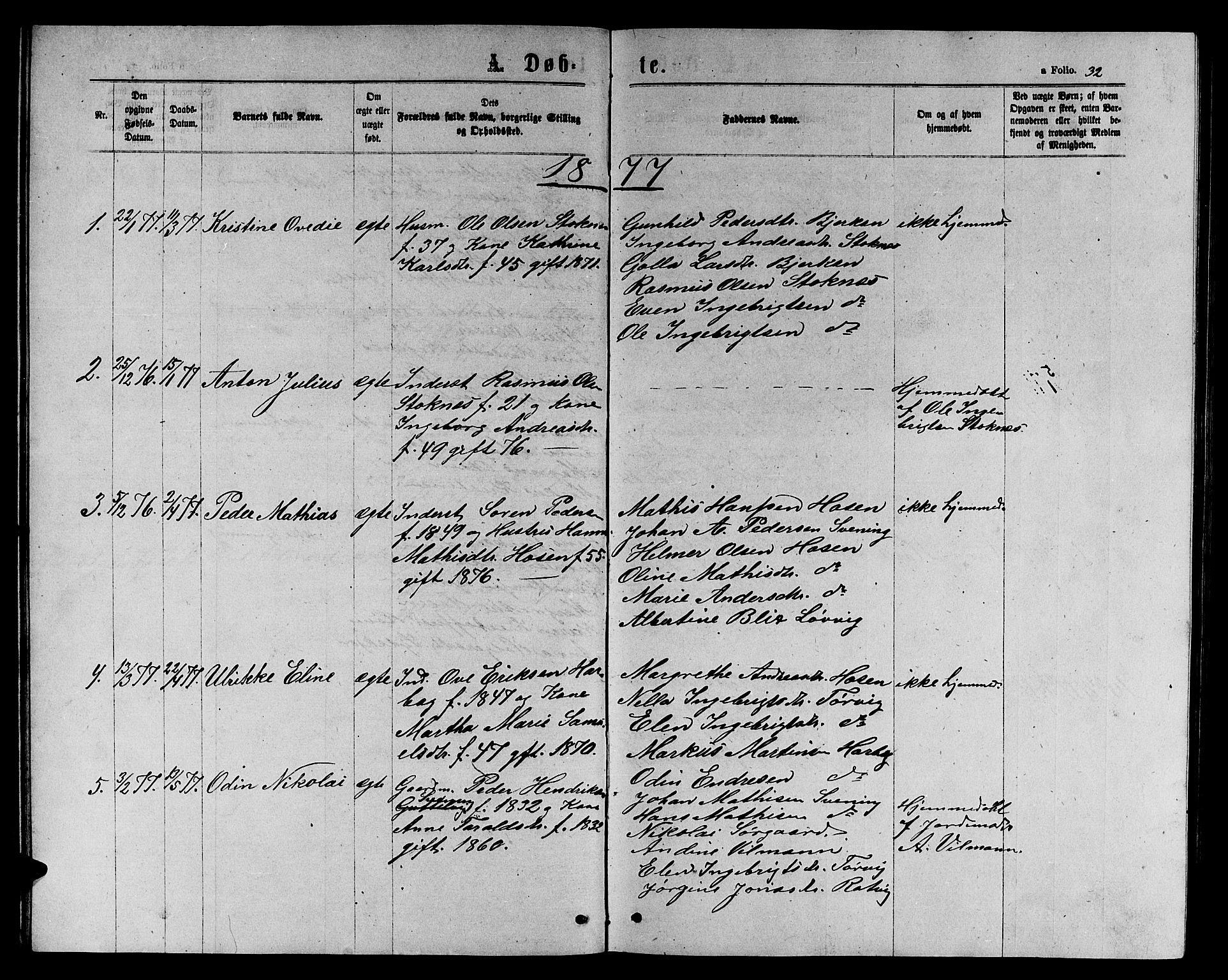 Ministerialprotokoller, klokkerbøker og fødselsregistre - Sør-Trøndelag, SAT/A-1456/656/L0695: Parish register (copy) no. 656C01, 1867-1889, p. 32