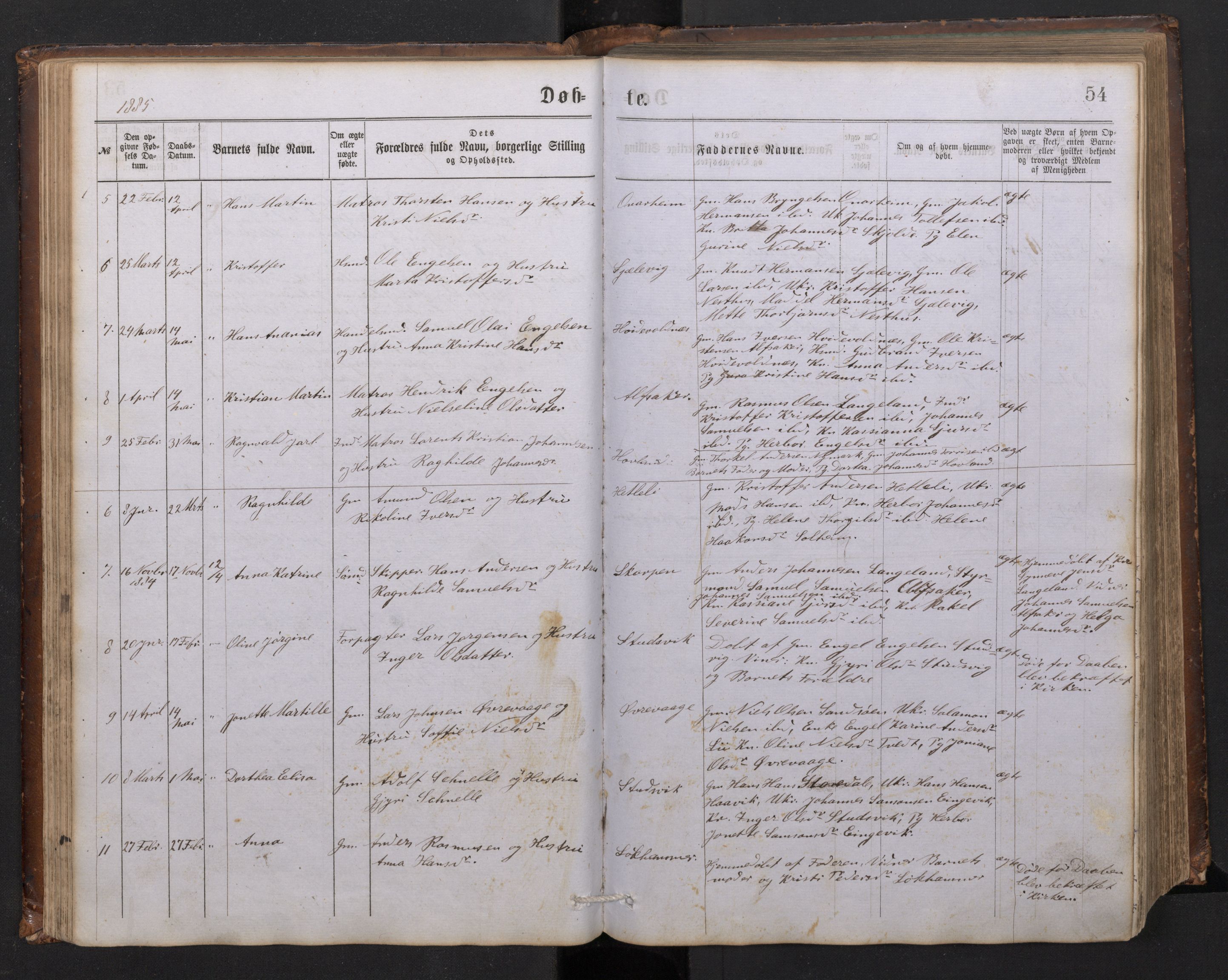 Tysnes sokneprestembete, SAB/A-78601/H/Hab: Parish register (copy) no. C 1, 1873-1895, p. 53b-54a