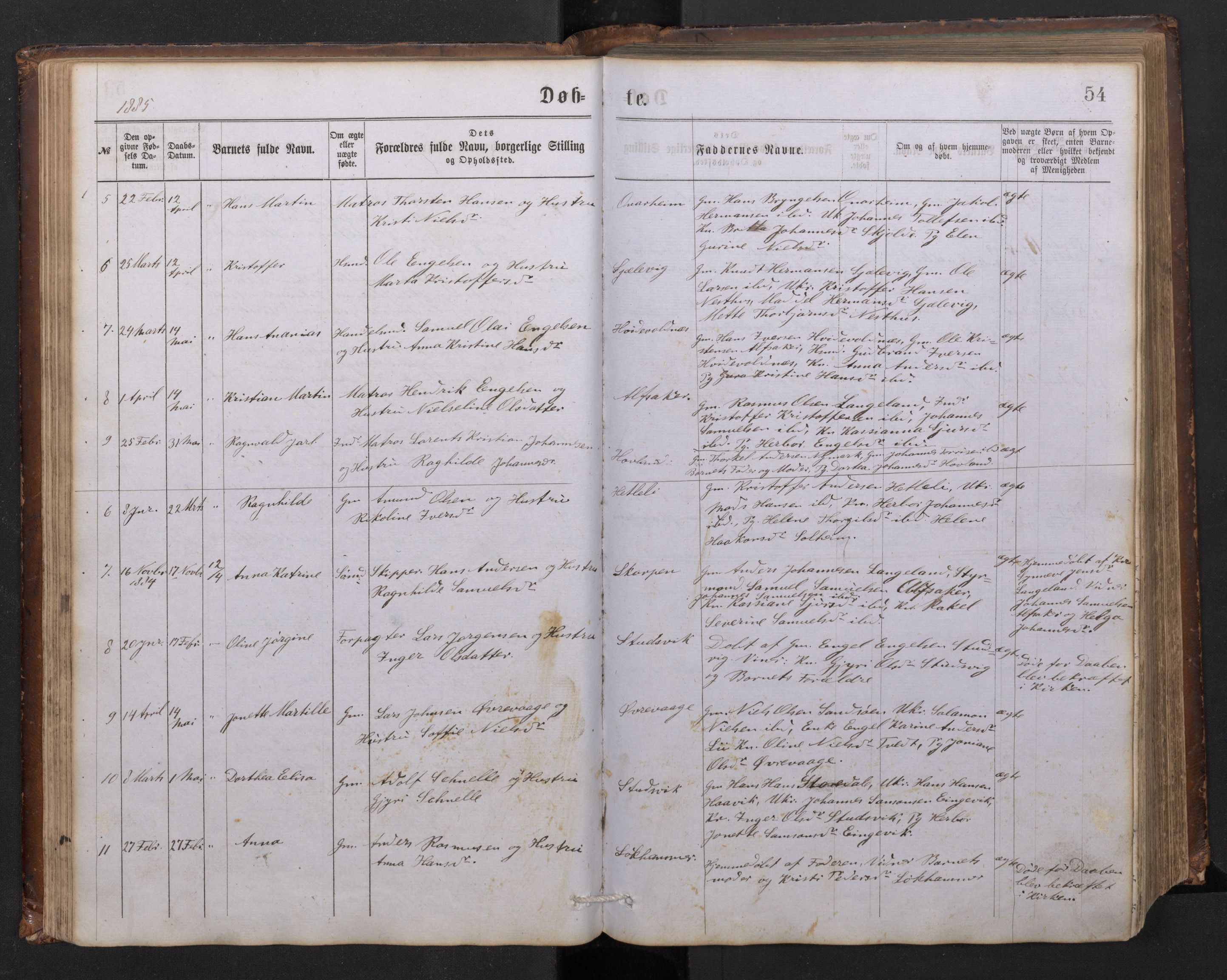 Tysnes sokneprestembete, AV/SAB-A-78601/H/Hab: Parish register (copy) no. C 1, 1873-1895, p. 53b-54a