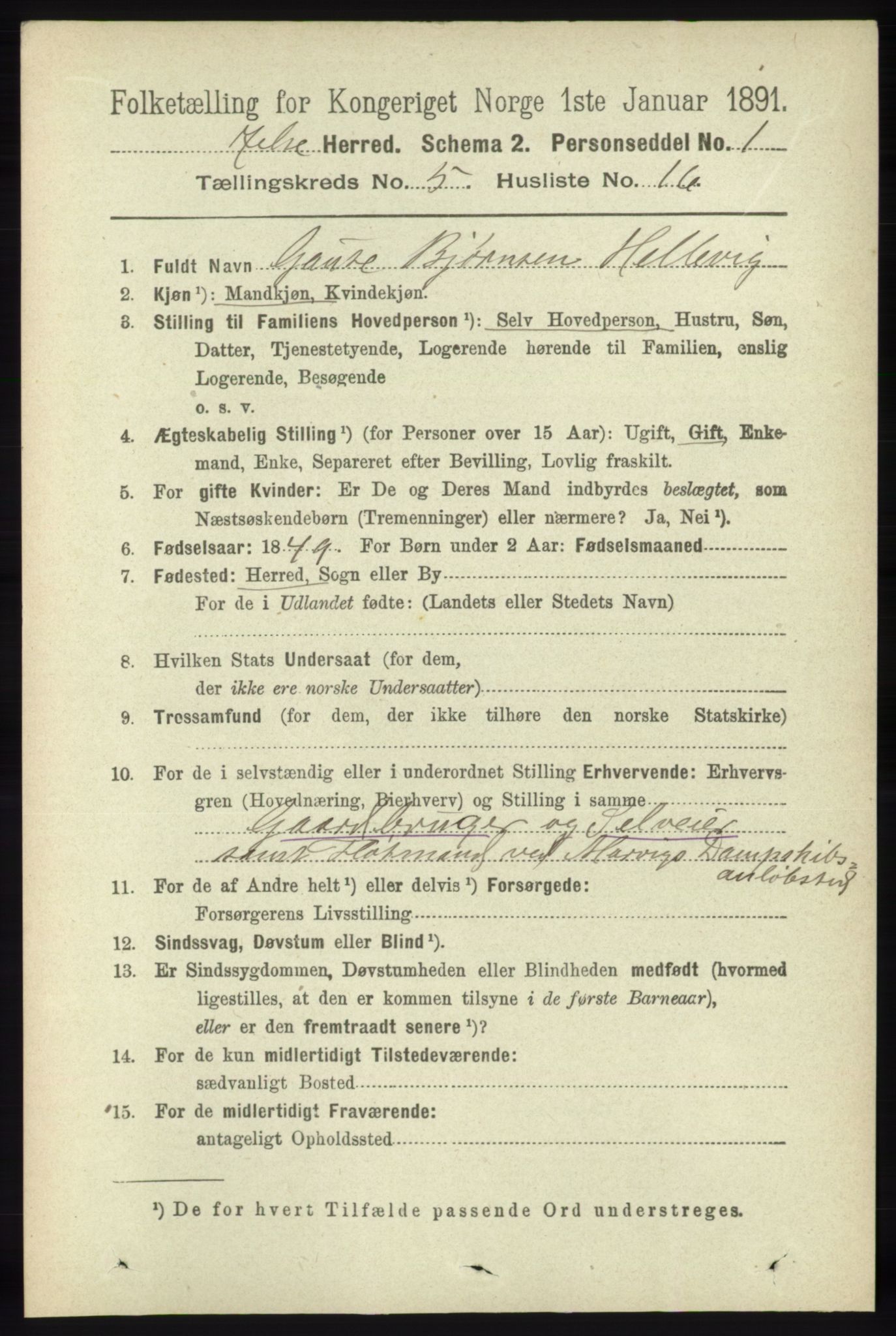 RA, 1891 census for 1138 Jelsa, 1891, p. 1137