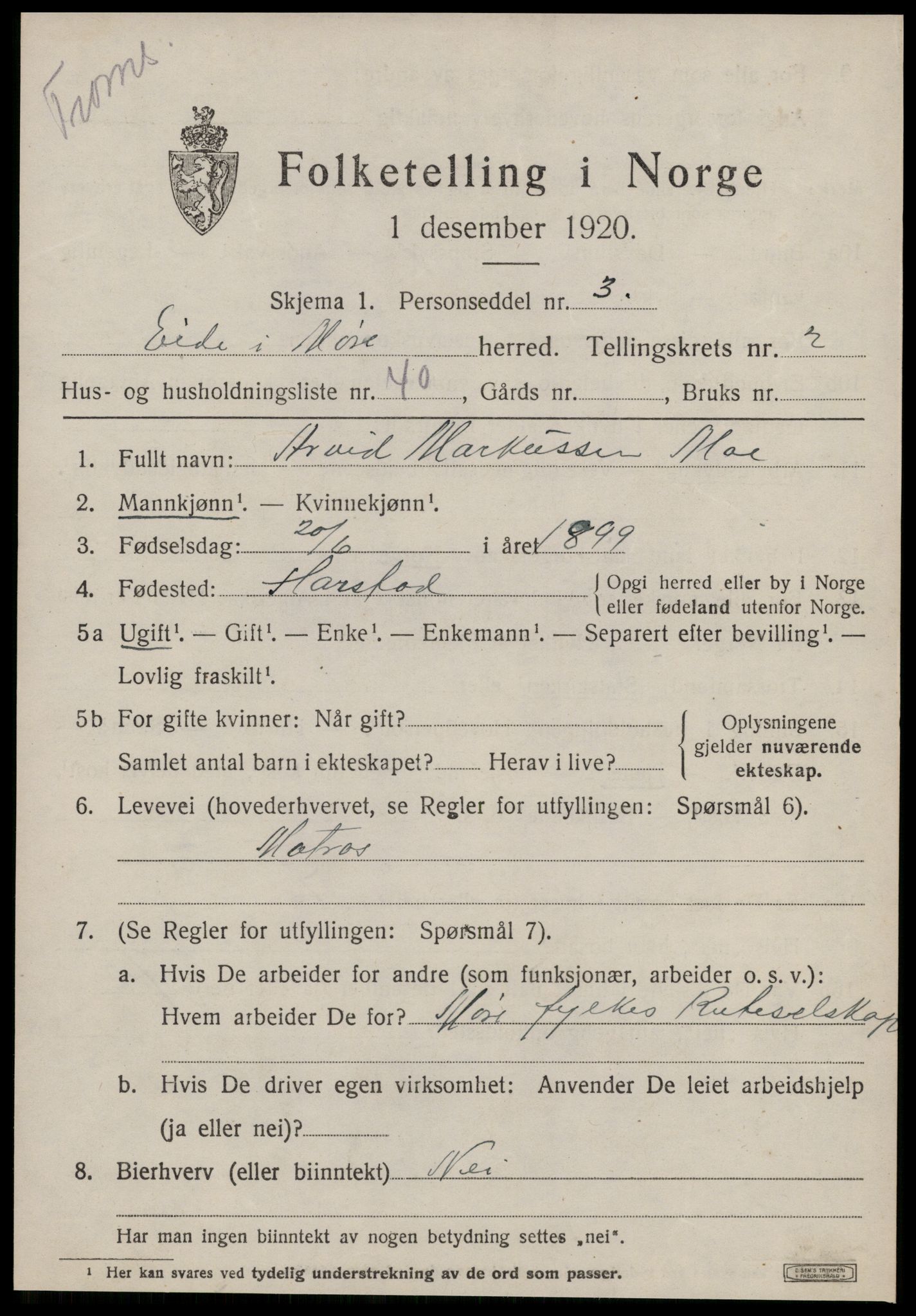 SAT, 1920 census for Eid (MR), 1920, p. 1492