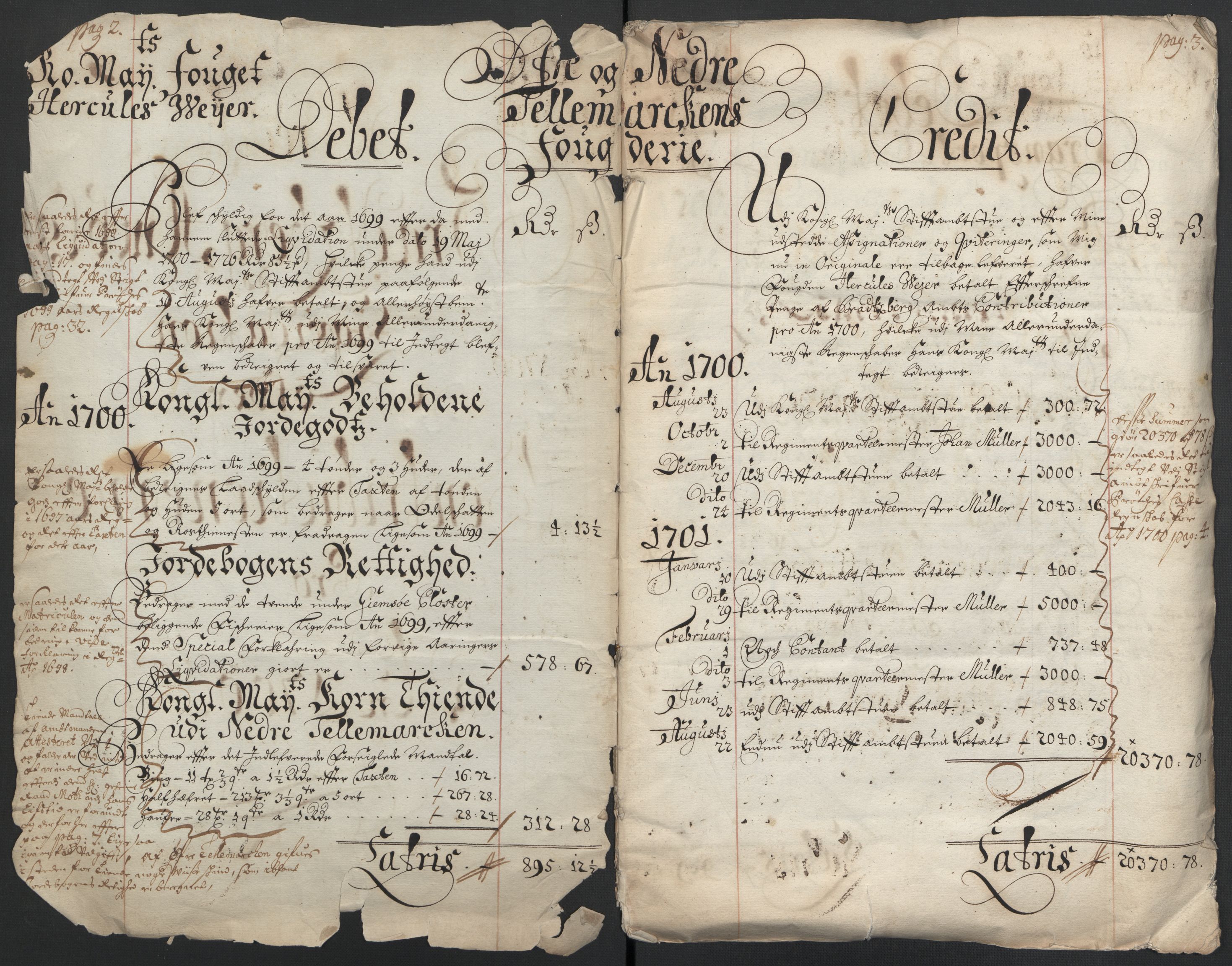 Rentekammeret inntil 1814, Reviderte regnskaper, Fogderegnskap, AV/RA-EA-4092/R36/L2103: Fogderegnskap Øvre og Nedre Telemark og Bamble, 1700, p. 4