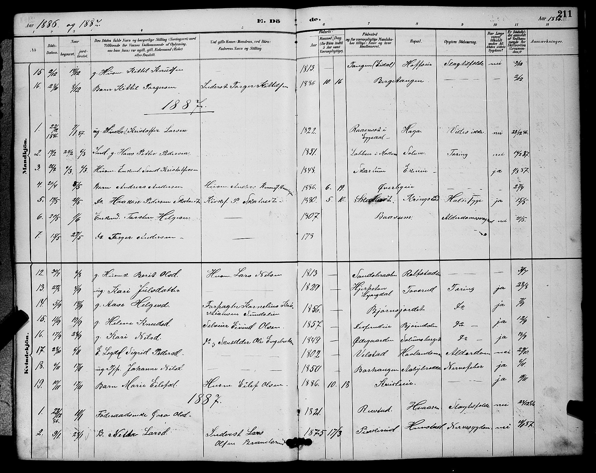 Sigdal kirkebøker, SAKO/A-245/G/Ga/L0005: Parish register (copy) no. I 5, 1886-1900, p. 211