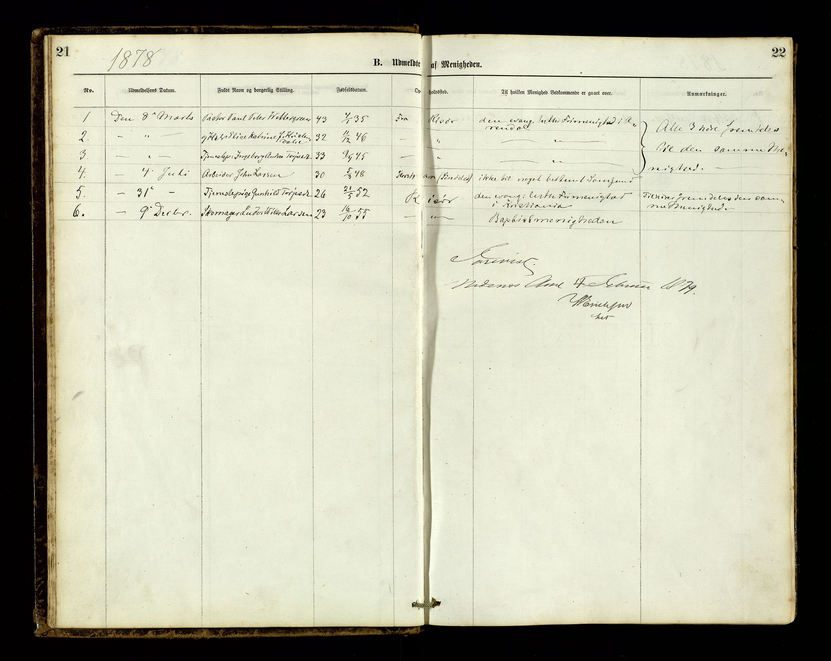 Den evangelisk-lutherske frimenighet, Risør, AV/SAK-1292-0007/F/Fa/L0001: Dissenter register no. F 17, 1877-1892, p. 21-22