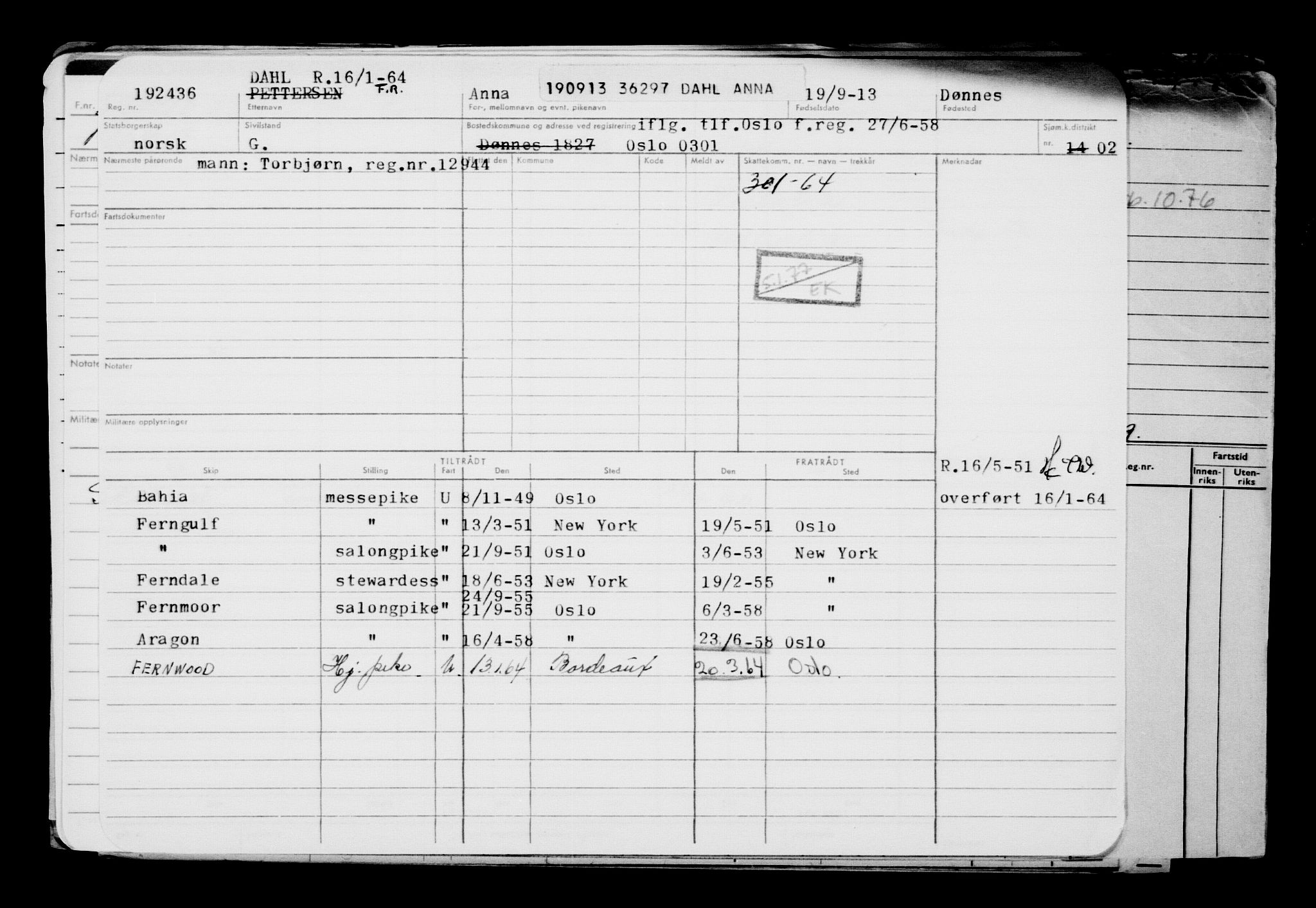 Direktoratet for sjømenn, RA/S-3545/G/Gb/L0115: Hovedkort, 1913, p. 313