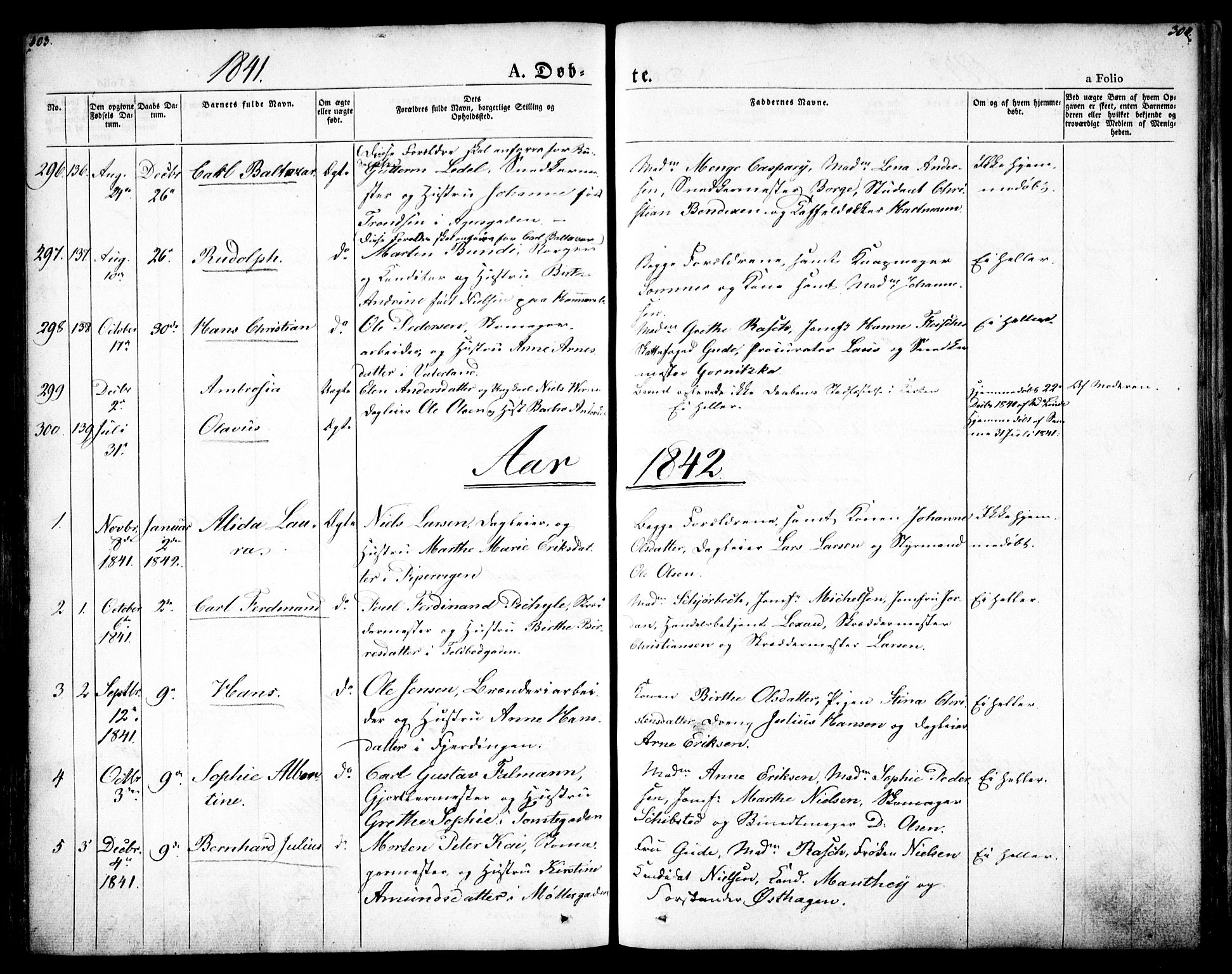Oslo domkirke Kirkebøker, SAO/A-10752/F/Fa/L0012: Parish register (official) no. 12, 1837-1845, p. 303-304