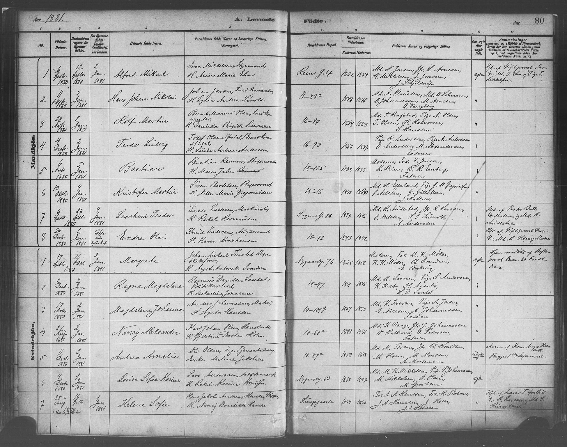Domkirken sokneprestembete, SAB/A-74801/H/Haa/L0023: Parish register (official) no. B 6, 1879-1887, p. 80